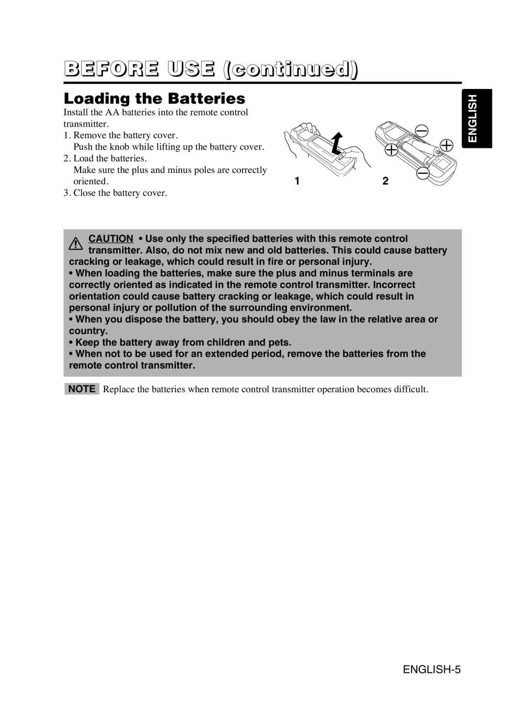 Hitachi CP-SX5600W user manual Loading the Batteries 