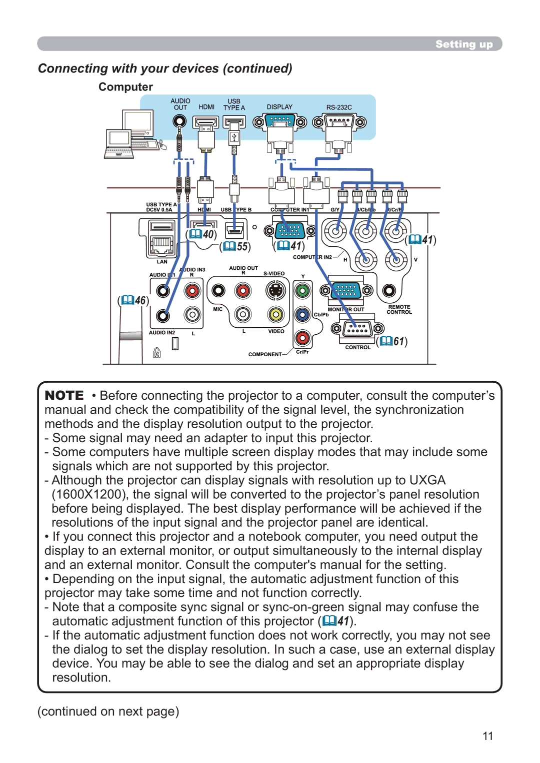 Hitachi CP-X5021N, CP-WX4021N user manual Connecting with your devices, Computer 