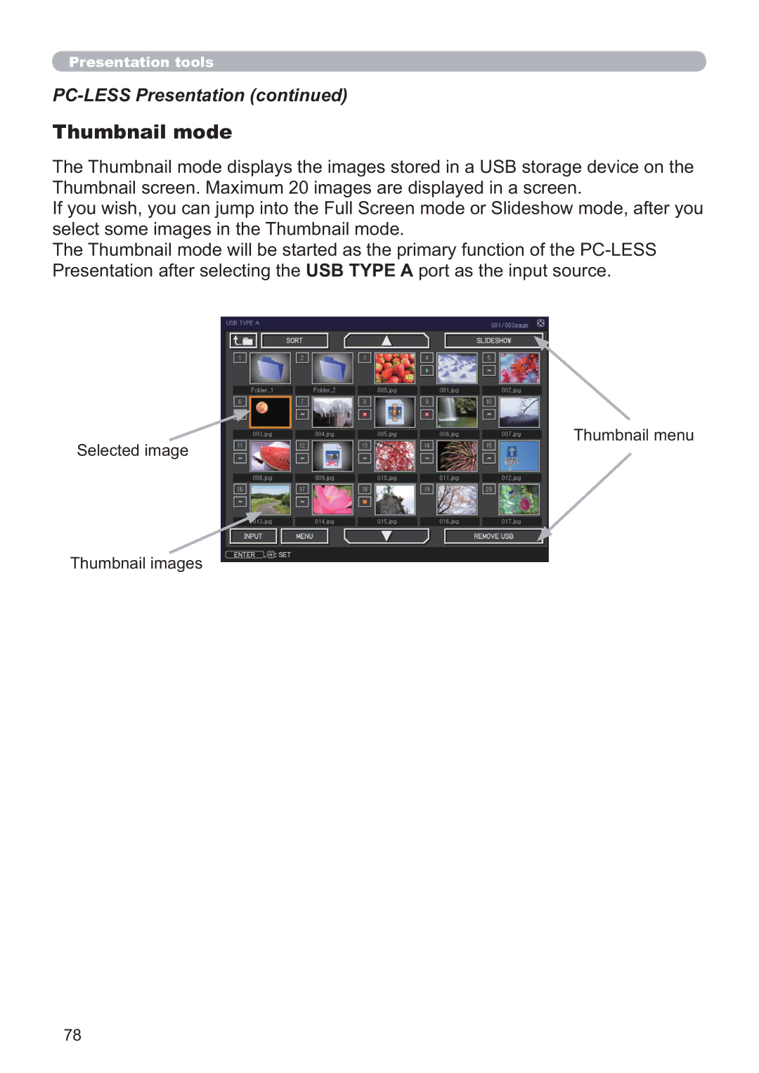 Hitachi CP-WX4021N, CP-X5021N user manual Thumbnail mode 