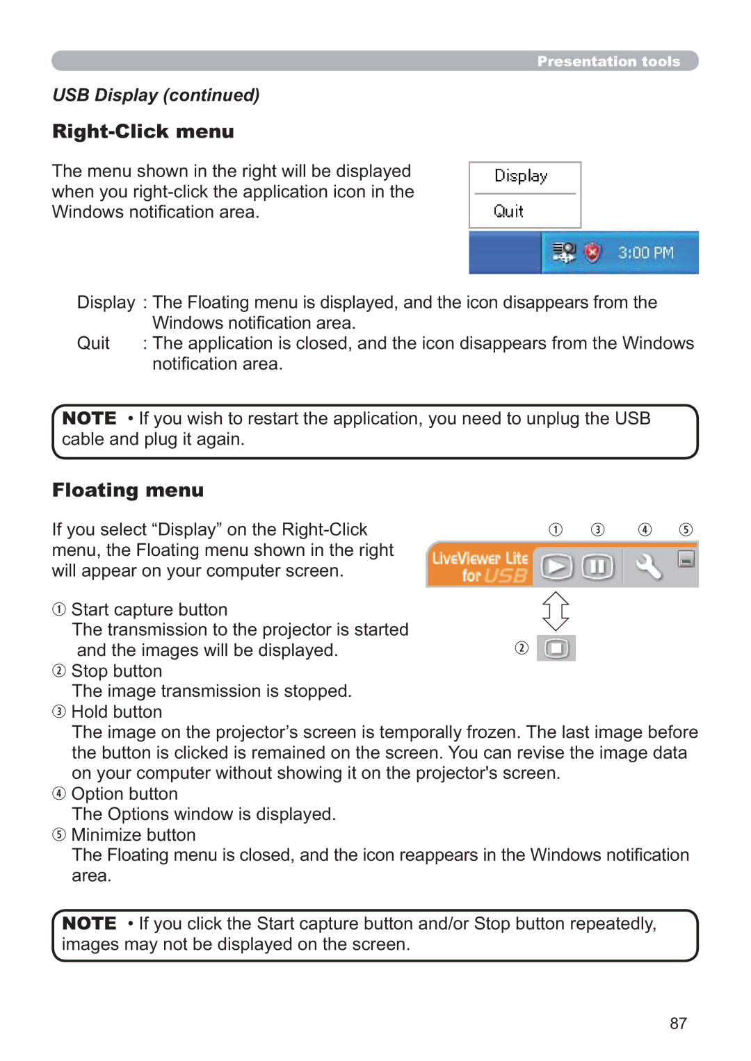 Hitachi CP-X5021N, CP-WX4021N user manual Right-Click menu 