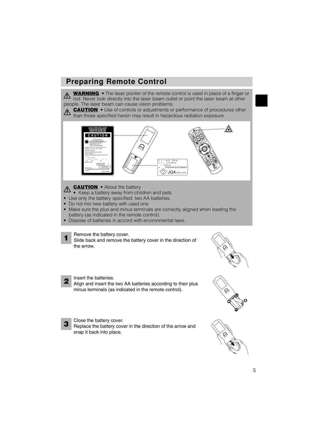 Hitachi CP-X1200 user manual Preparing Remote Control, People. The laser beam can cause vision problems 