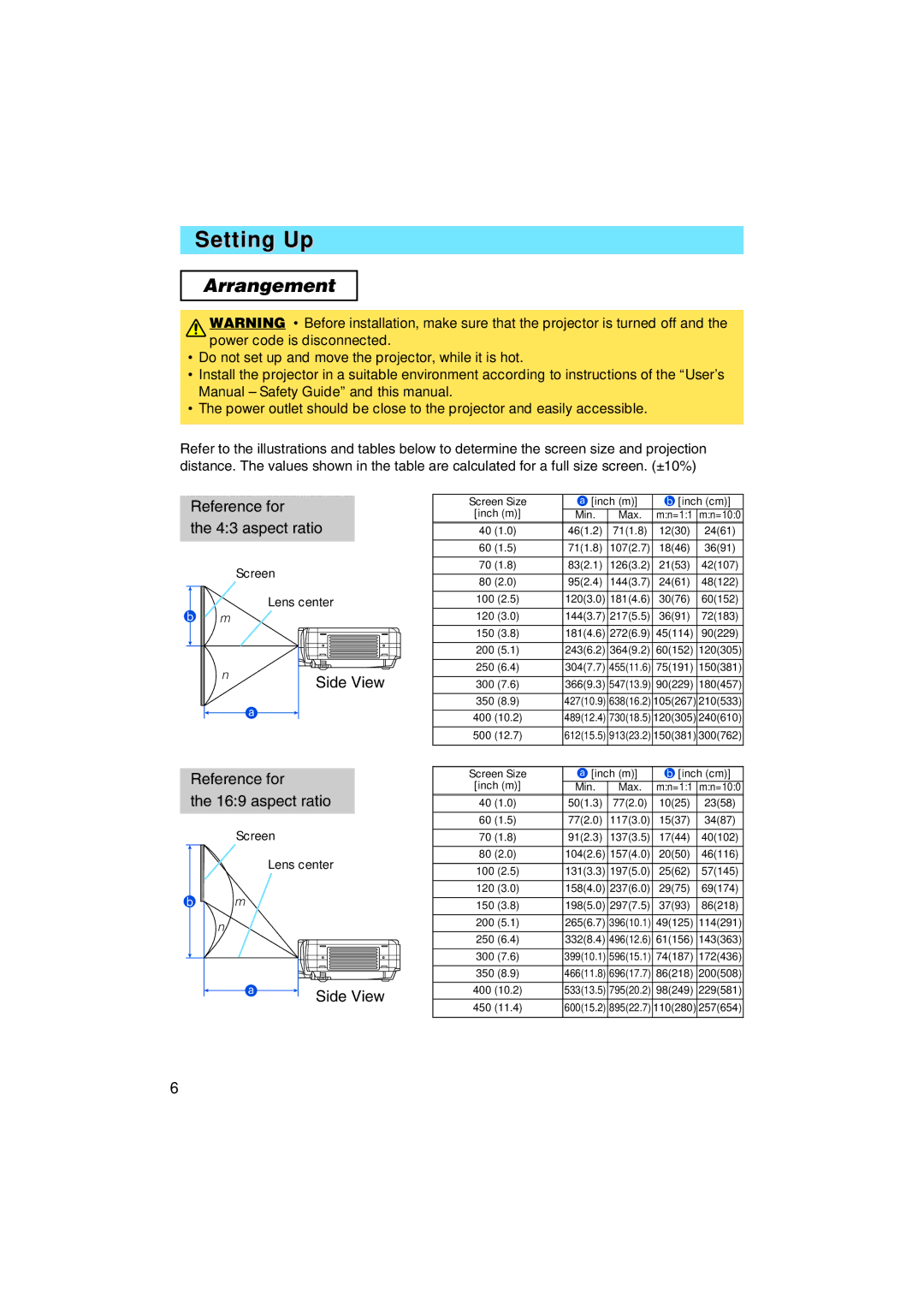 Hitachi CP-X1200 user manual Setting Up, Arrangement 