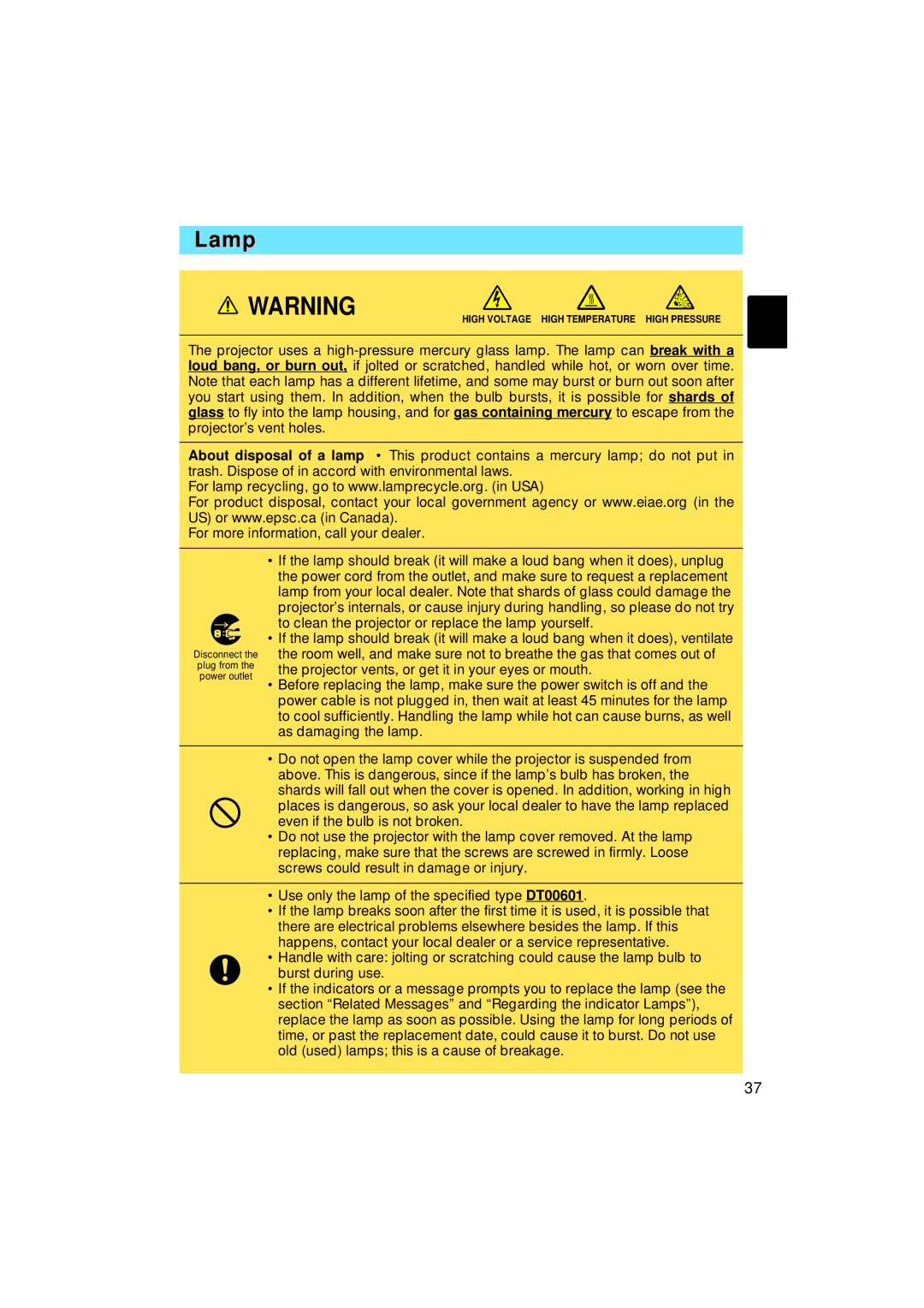 Hitachi CP-X1200 user manual Lamp 