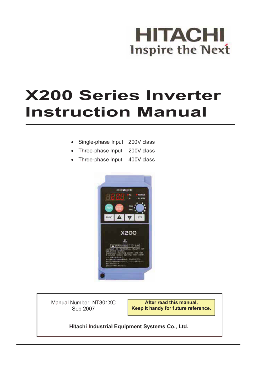 Hitachi CP-X200 instruction manual Single-phase Input 