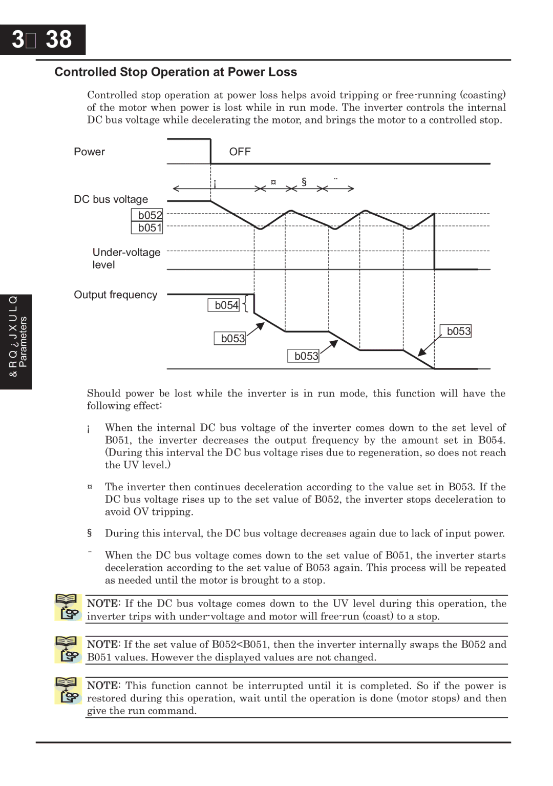 Hitachi CP-X200 instruction manual －38, 38, Controlled Stop Operation at Power Loss 