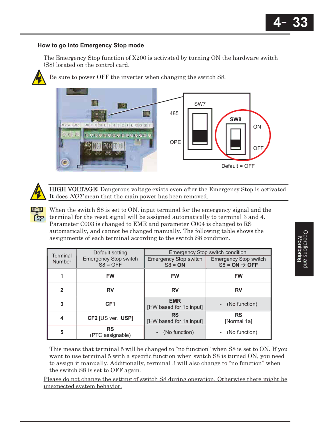 Hitachi CP-X200 instruction manual How to go into Emergency Stop mode 