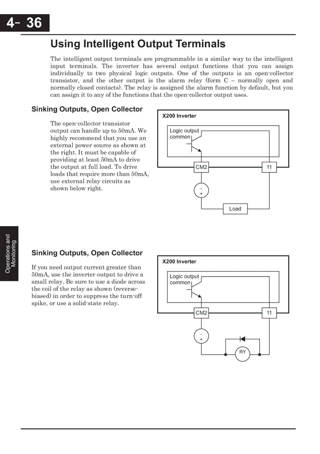 Hitachi CP-X200 instruction manual Using Intelligent Output Terminals, Sinking Outputs, Open Collector 