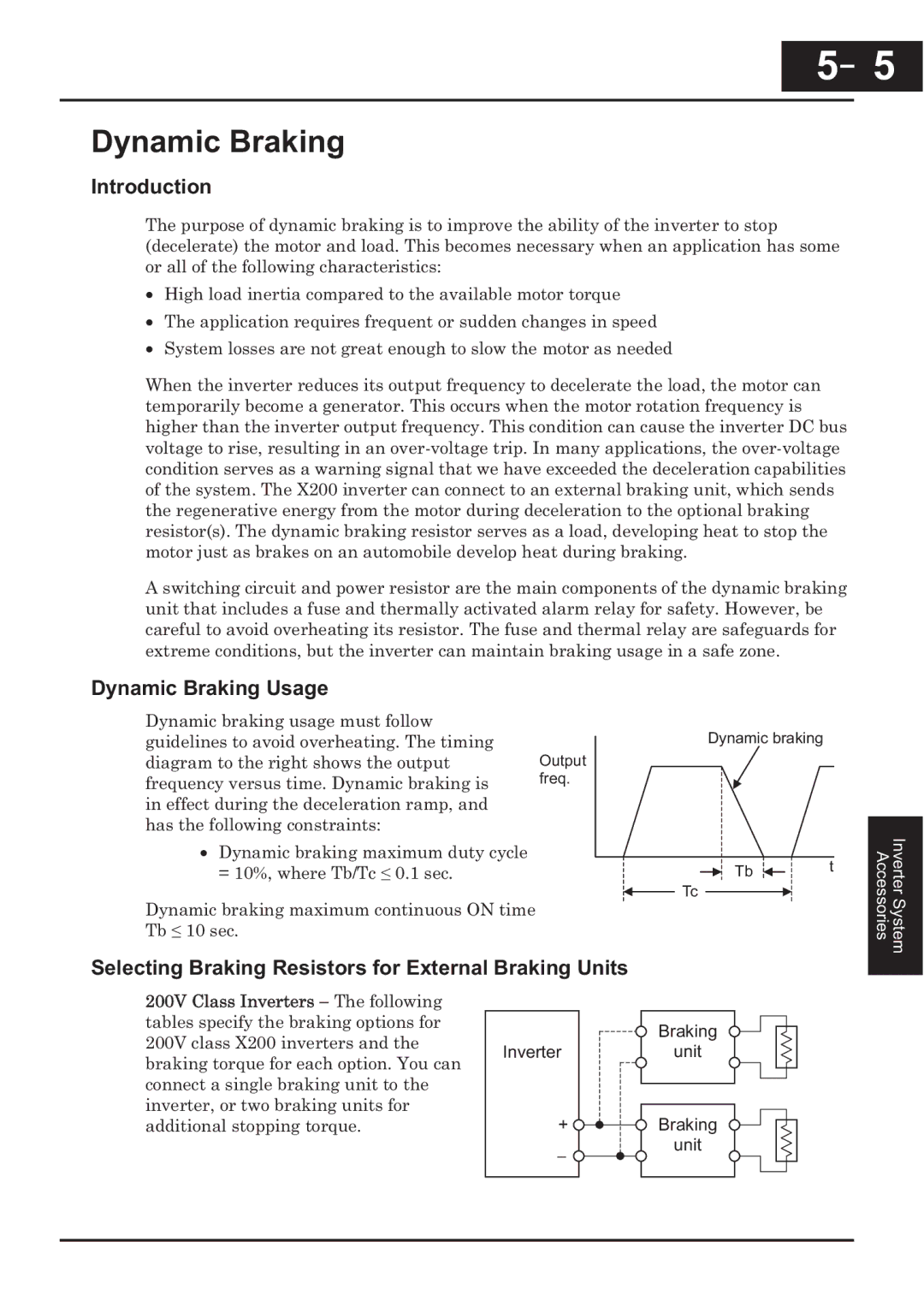 Hitachi CP-X200 instruction manual Dynamic Braking Usage, Selecting Braking Resistors for External Braking Units 