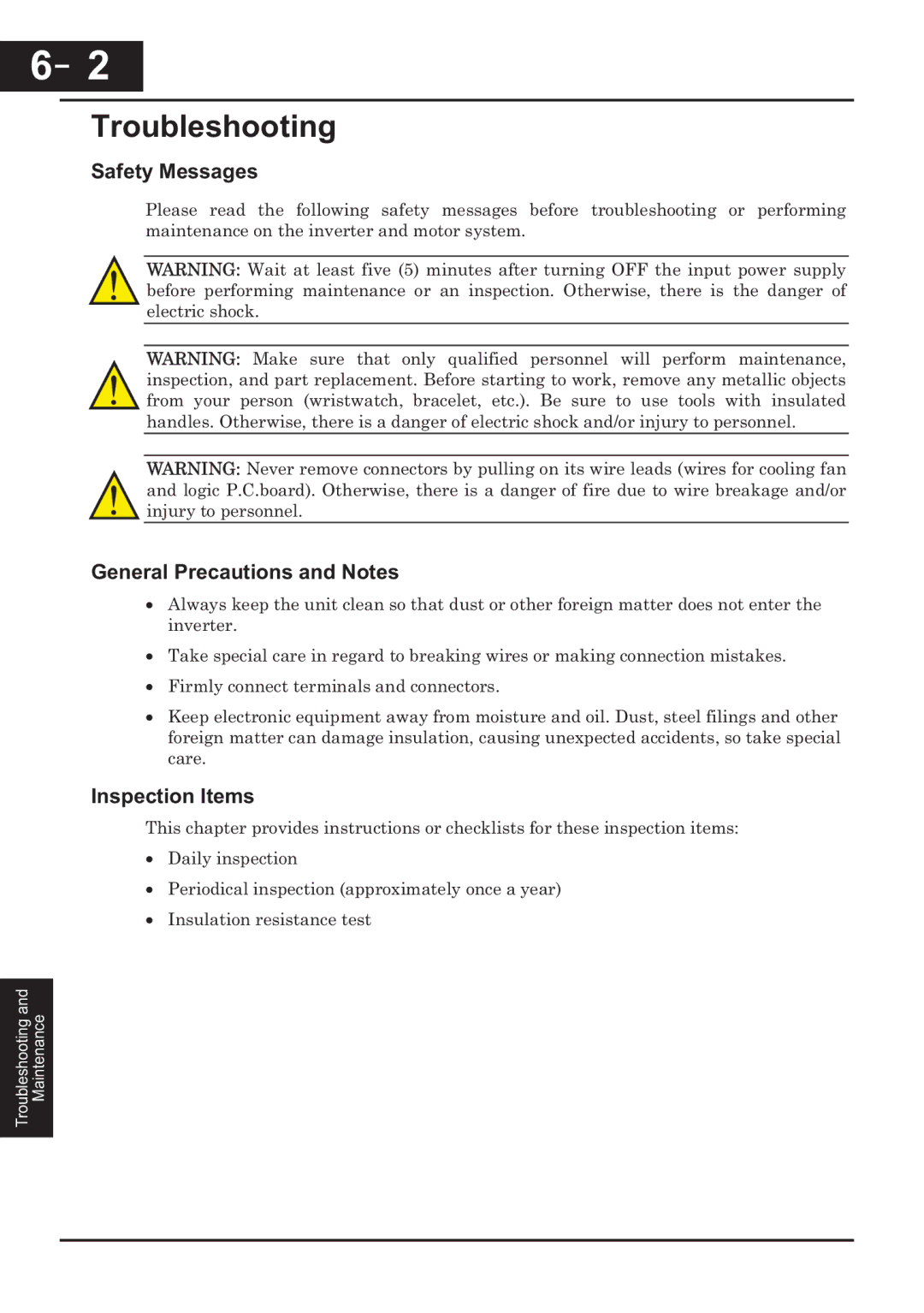 Hitachi CP-X200 instruction manual Troubleshooting, Safety Messages, General Precautions and Notes, Inspection Items 