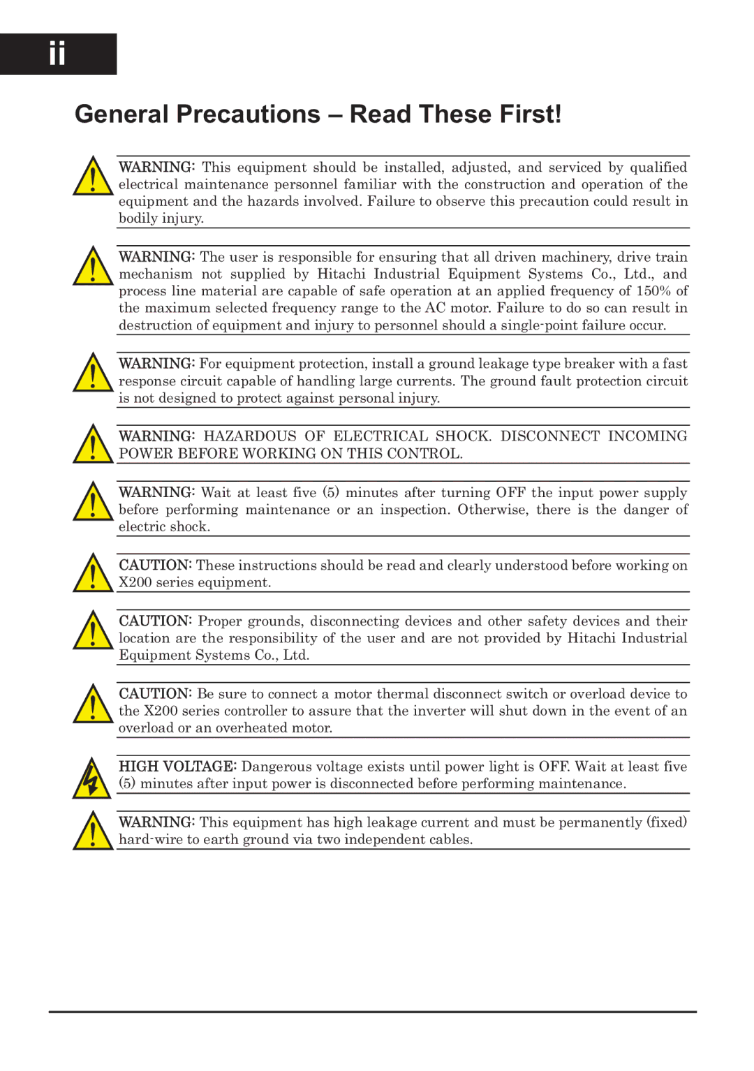 Hitachi CP-X200 instruction manual General Precautions Read These First 