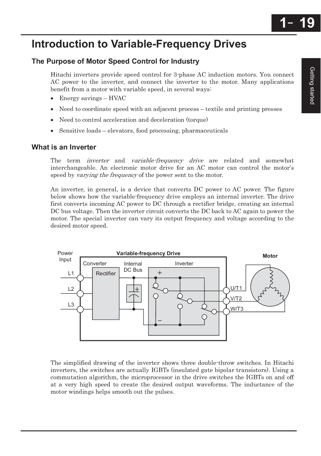 Hitachi CP-X200 －19, Introduction to Variable-Frequency Drives, Purpose of Motor Speed Control for Industry 