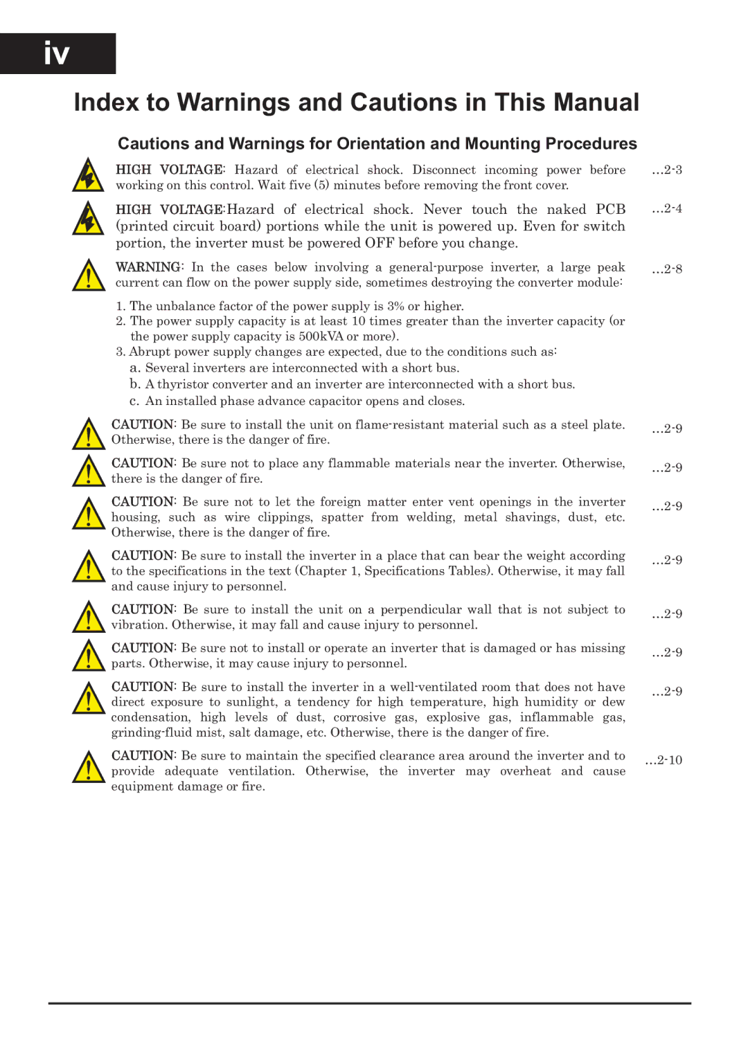 Hitachi CP-X200 instruction manual Iviv, Index to Warnings and Cautions in This Manual 