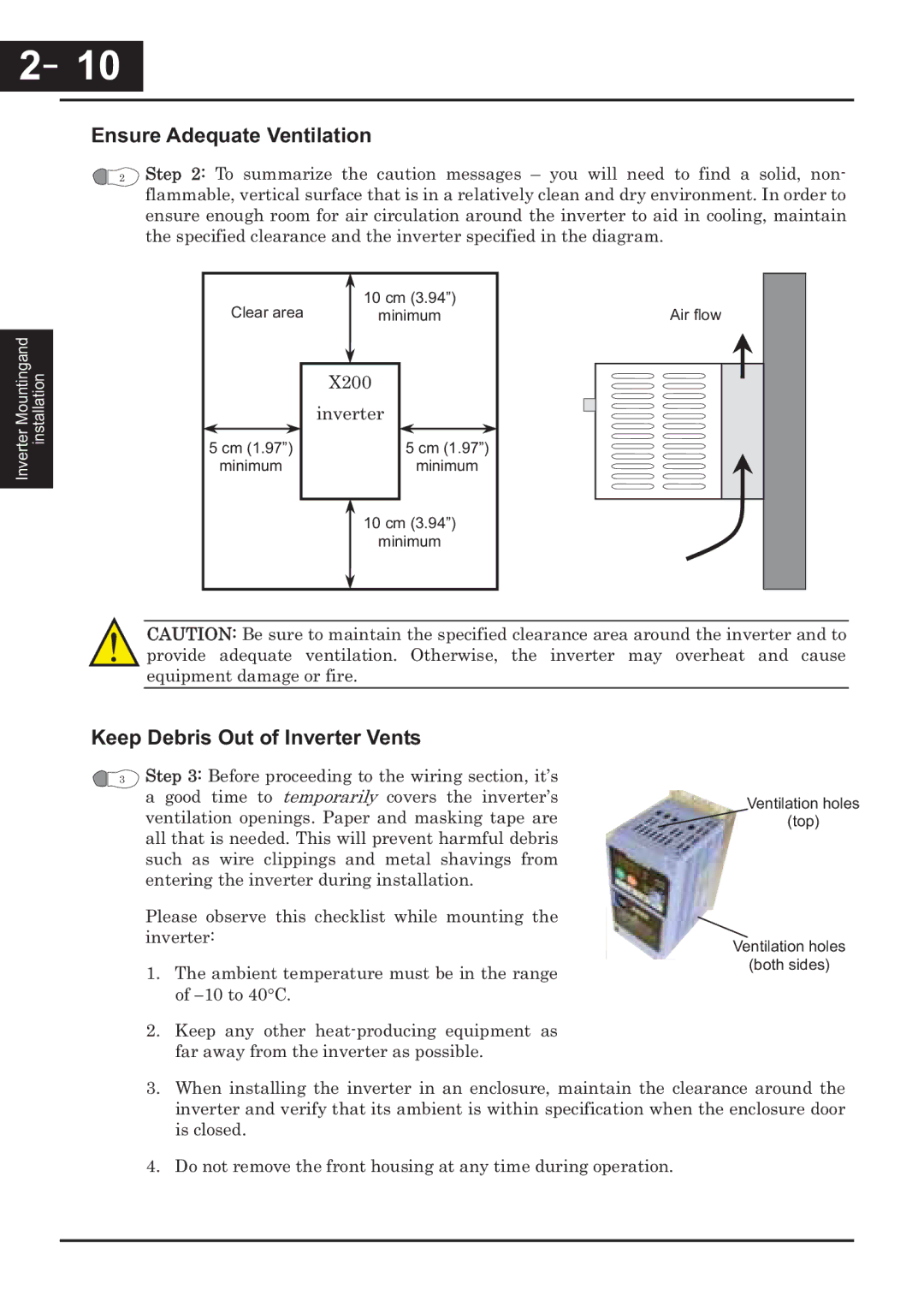 Hitachi CP-X200 instruction manual Ensure Adequate Ventilation, Keep Debris Out of Inverter Vents 