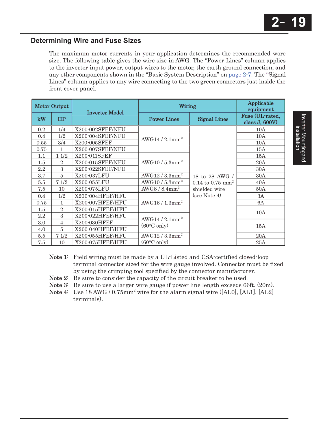 Hitachi CP-X200 instruction manual 19, Determining Wire and Fuse Sizes 