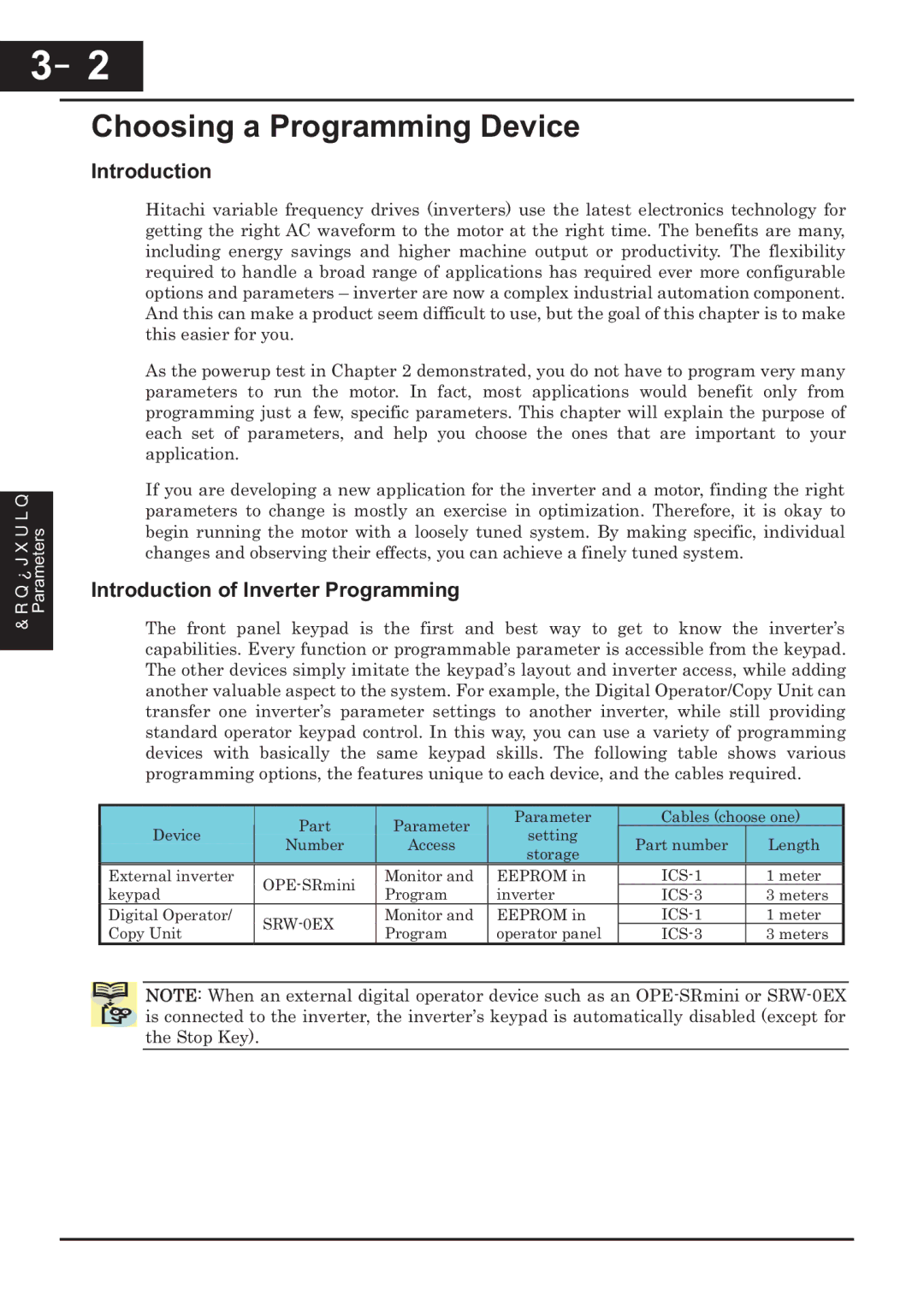 Hitachi CP-X200 instruction manual Choosing a Programming Device, Introduction of Inverter Programming 