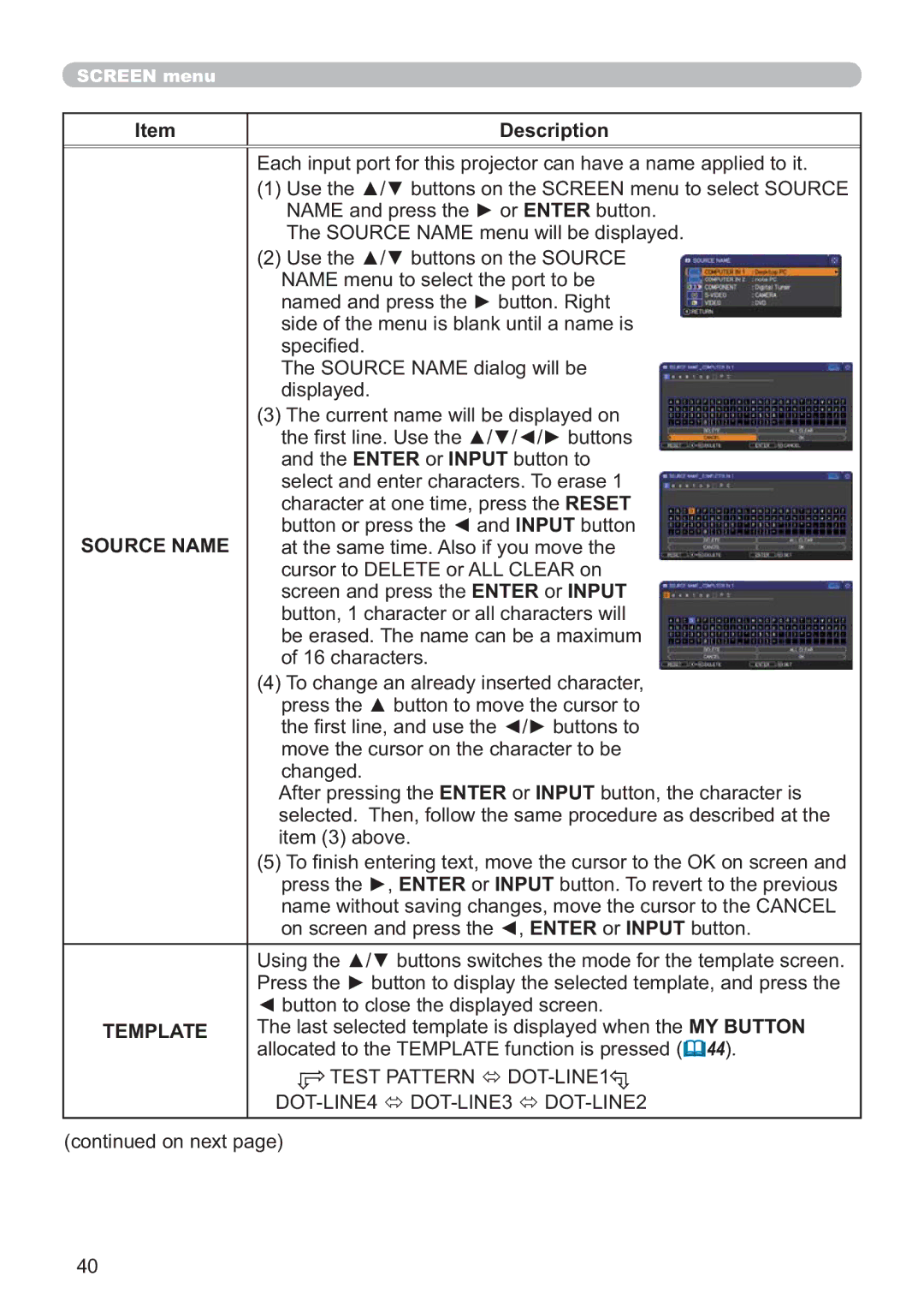 Hitachi CP-X3011, CP-X2011, CP-X3511, CP-X3010Z, CP-X2511 user manual Source Name, Template 