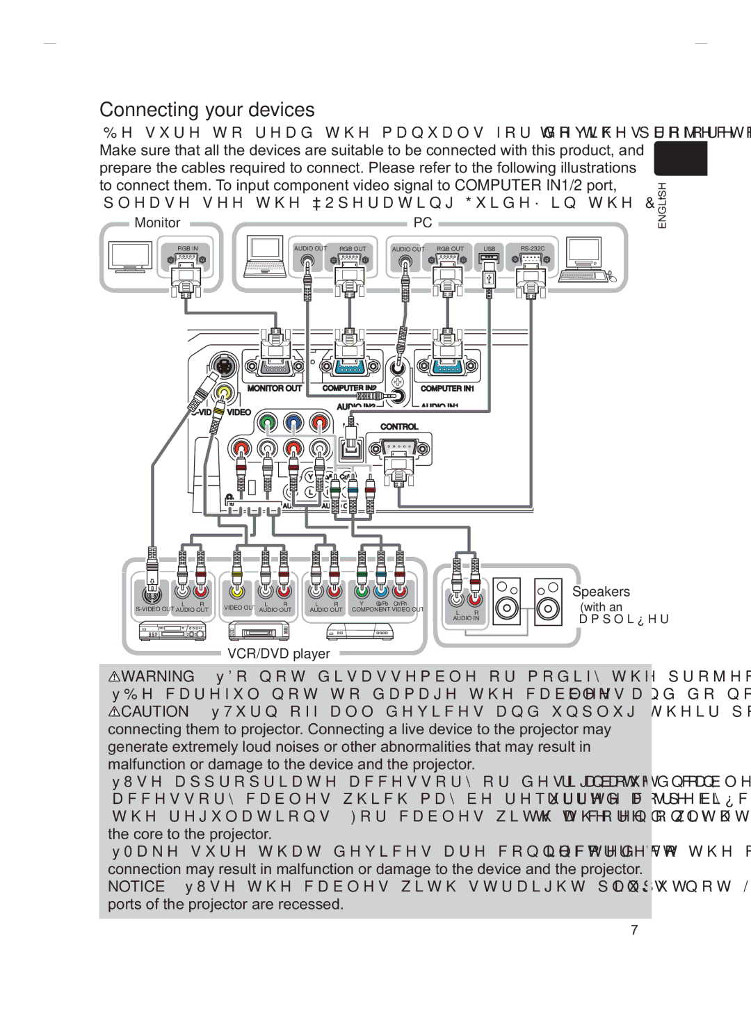 Hitachi CP-X3511, CP-X2011, CP-X3010Z, CP-X2511, CP-X3011 user manual Connecting your devices, VCR/DVD player 