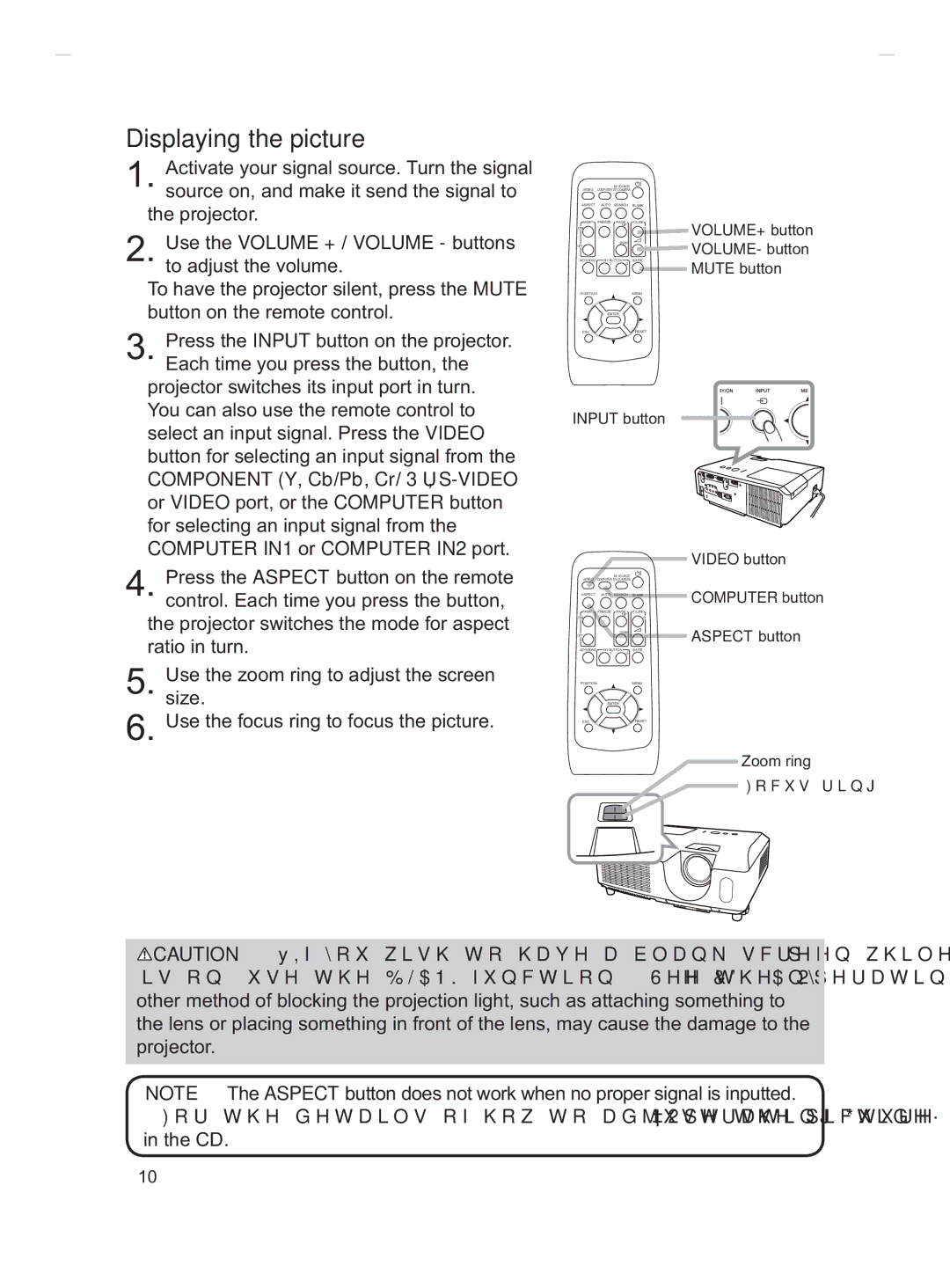 Hitachi CP-X3011, CP-X2011, CP-X3511, CP-X3010Z, CP-X2511 user manual Displaying the picture, Input button 