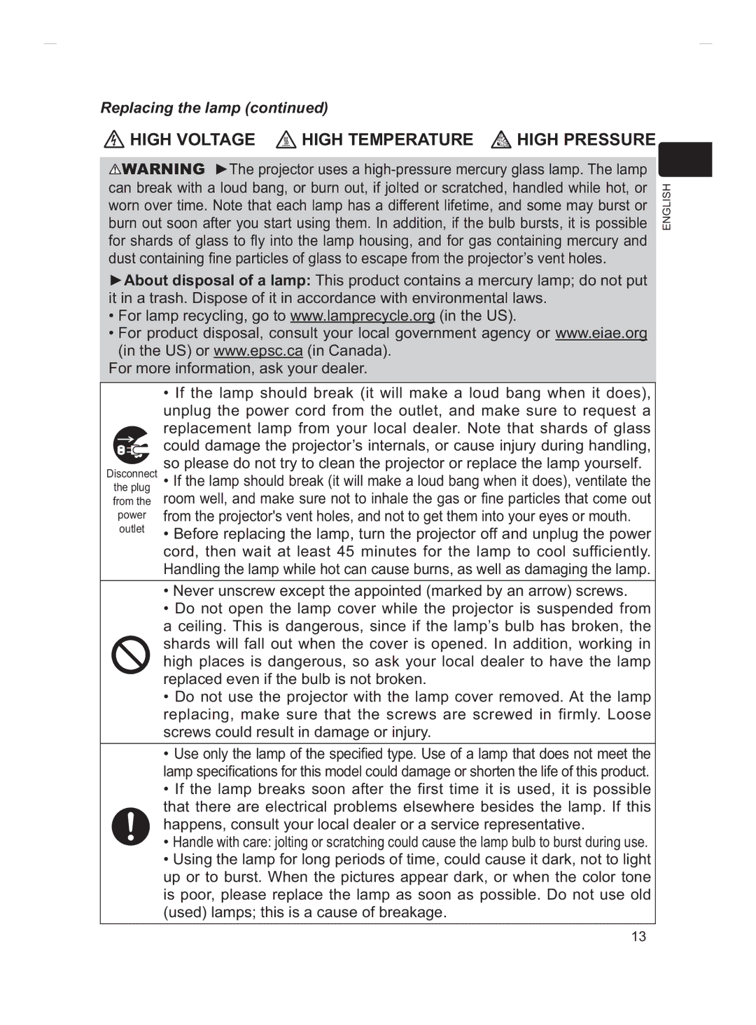 Hitachi CP-X3010Z, CP-X2011, CP-X3511, CP-X2511, CP-X3011 user manual Replaced even if the bulb is not broken 