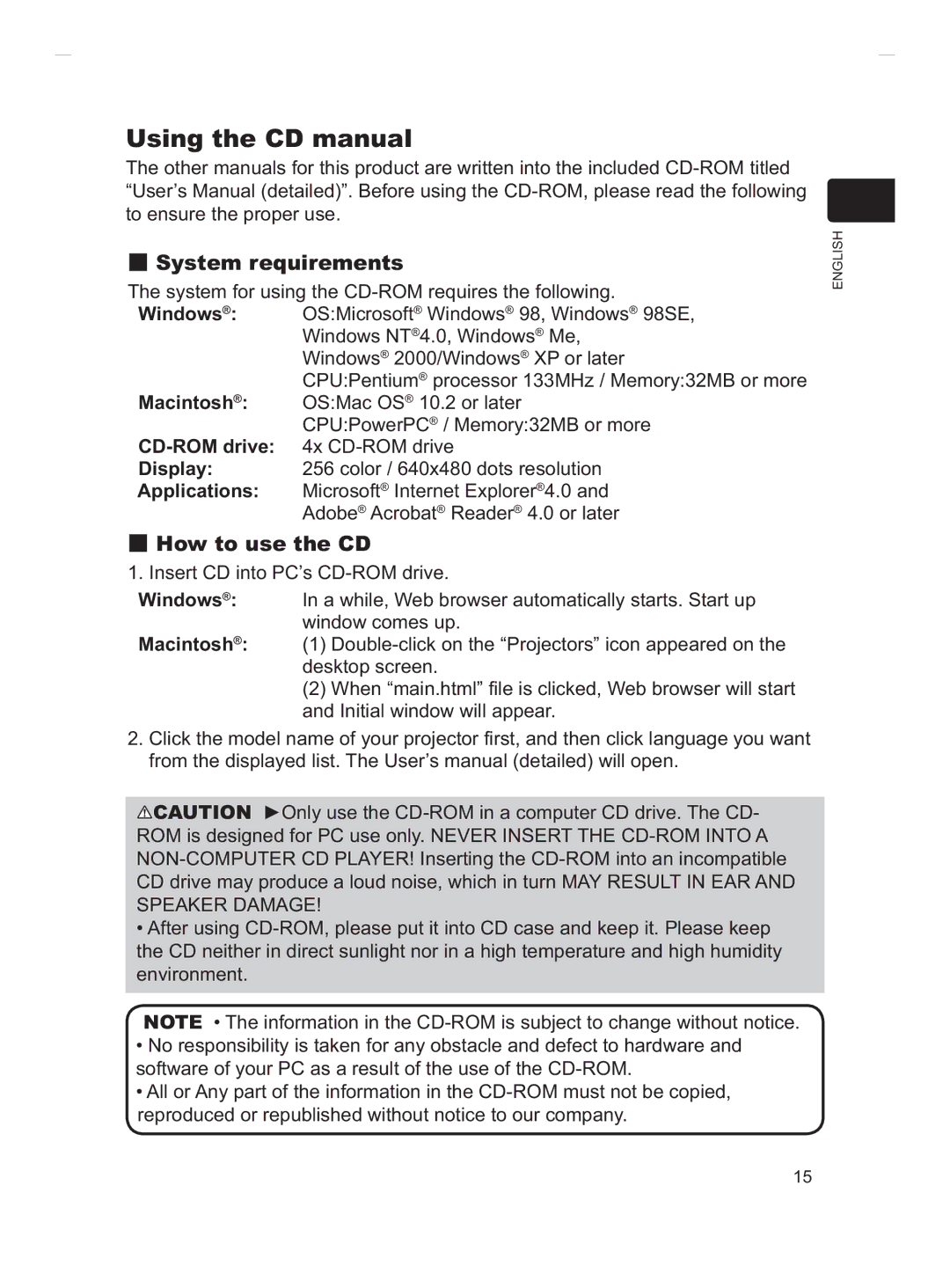 Hitachi CP-X3011, CP-X2011, CP-X3511, CP-X3010Z, CP-X2511 user manual Using the CD manual 