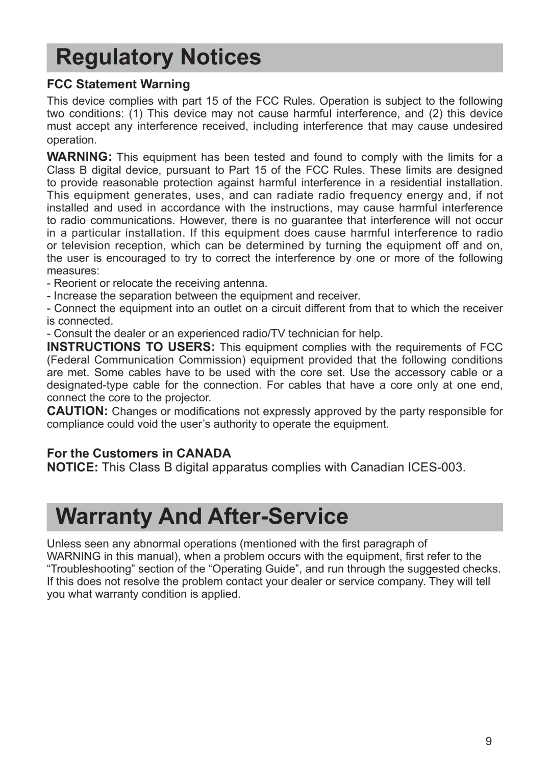 Hitachi CP-X205, CP-X305 user manual FCC Statement Warning, For the Customers in Canada 