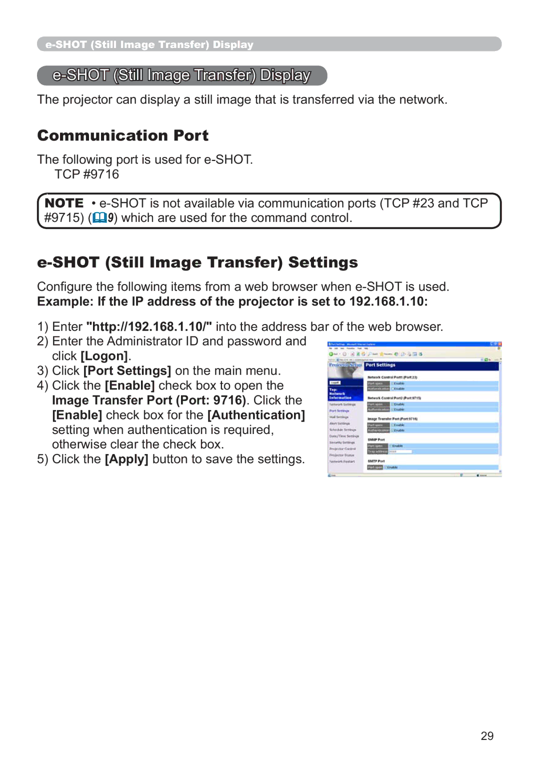 Hitachi CP-X305, CP-X205 Communication Port, 6+276WLOO, DJH7UDQVIHU6HWWLQJV, 7KHIROORZLQJSRUWLVXVHGIRUH6+27 