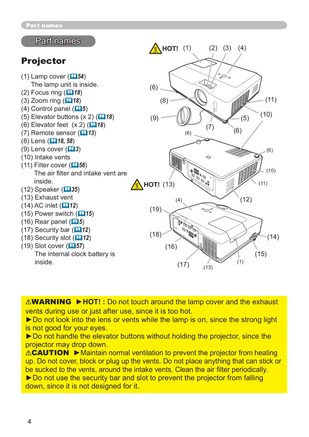 Hitachi CP-X305, CP-X205 user manual Projector, SurmhfwruPd\GursGrzq, Hot! , Lqvlgh, Hot!  