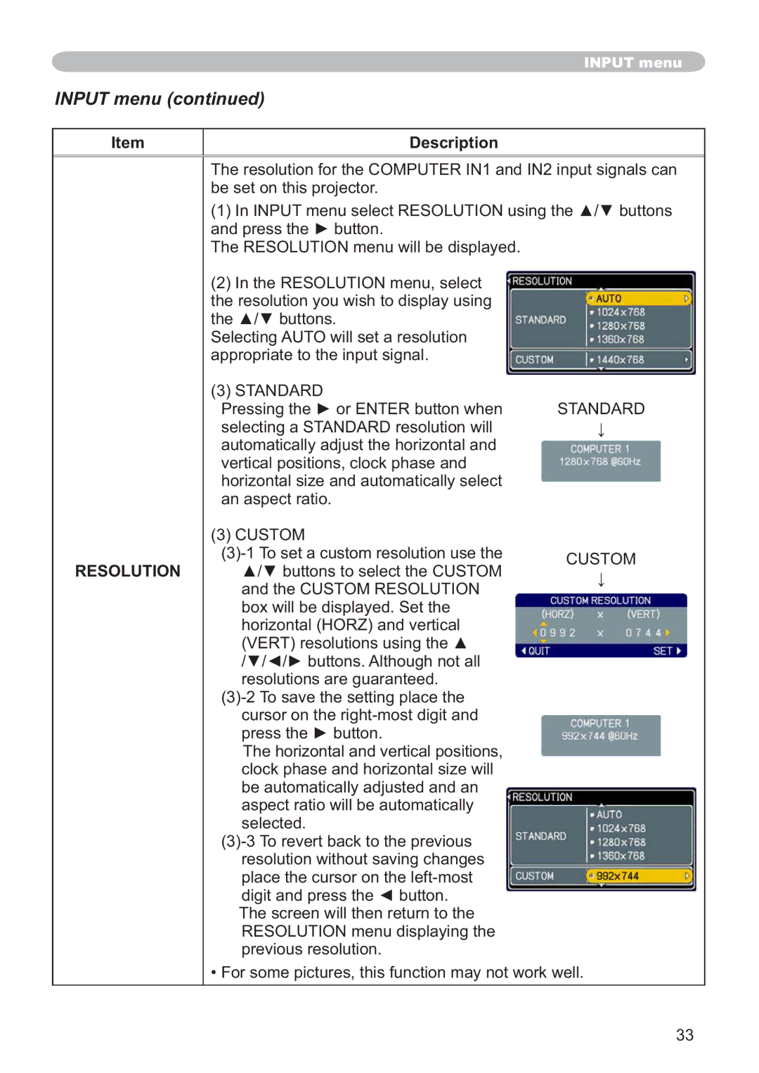 Hitachi CP-X205, CP-X305 user manual Resolution 