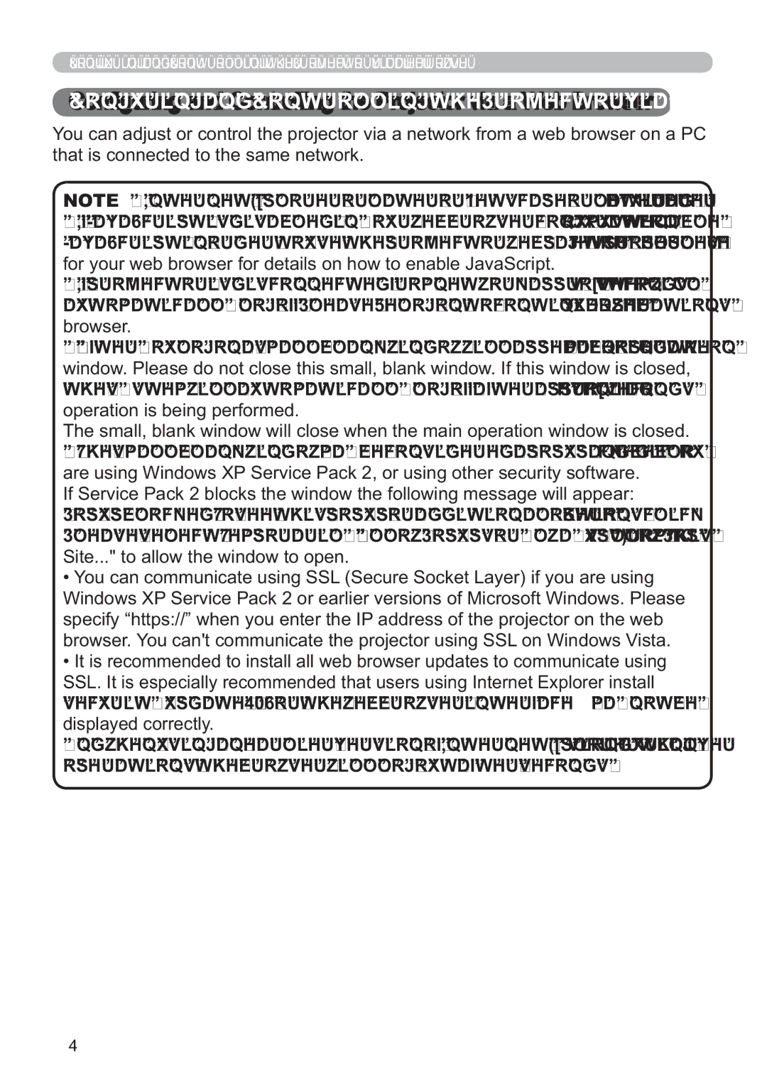 Hitachi CP-X205, CP-X305 user manual RQ¿JXULQJDQG&RQWUROOLQJWKH3URMHFWRUYLDDHE%URZVHU 