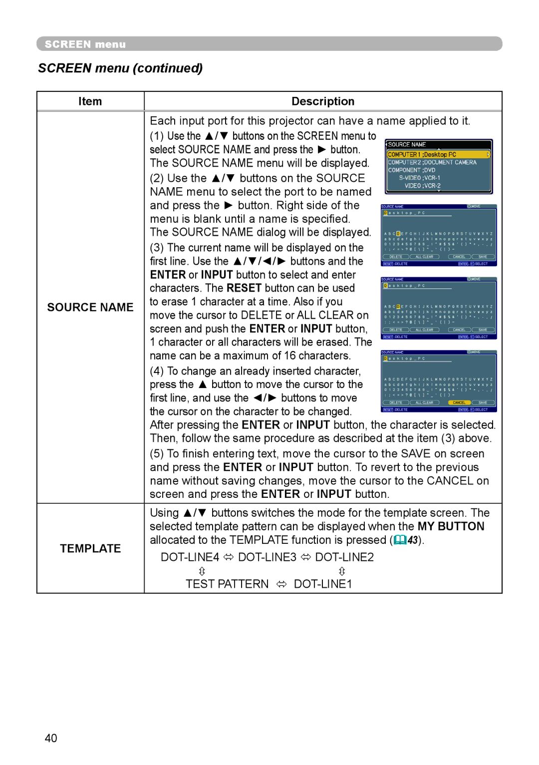 Hitachi CP-X206, CP-X306 user manual Source Name, Template 