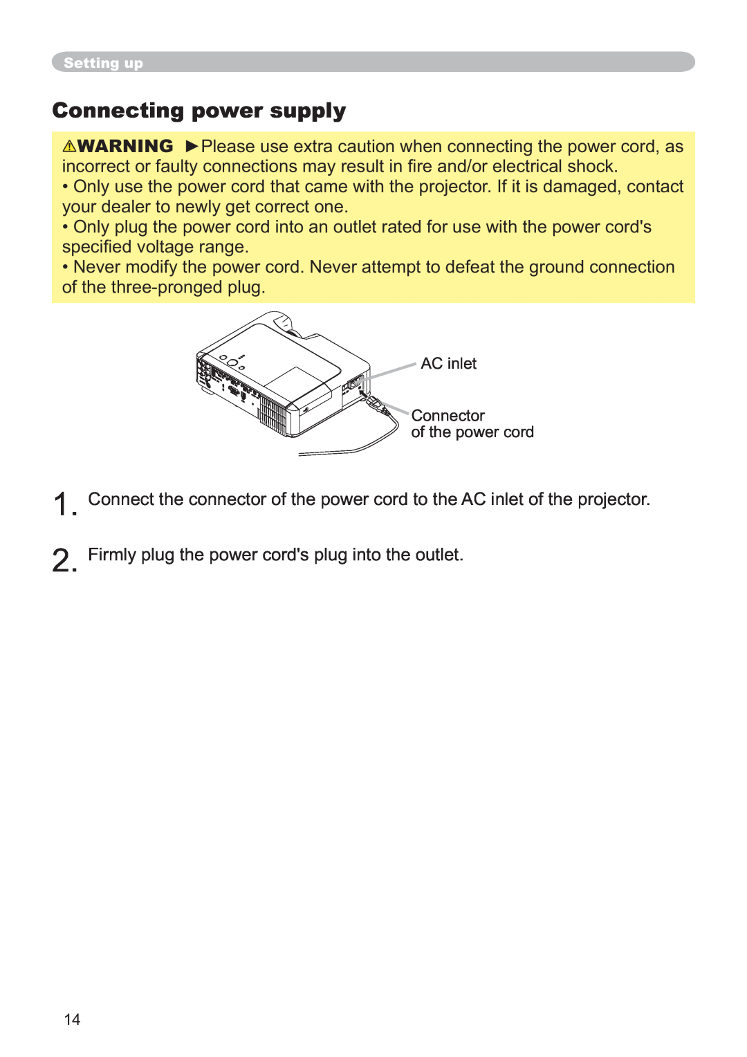 Hitachi CP-X251 user manual Connecting power supply 