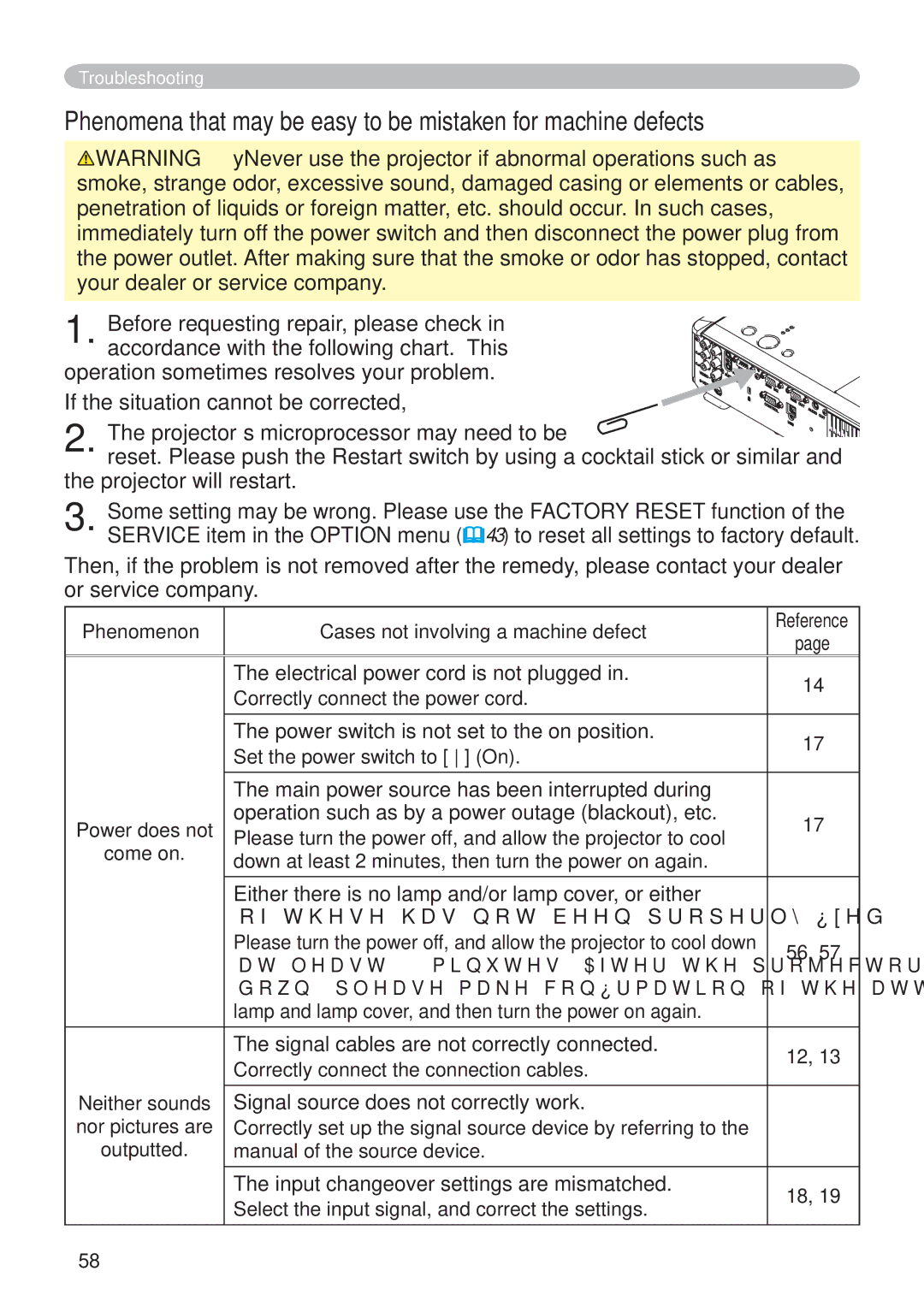 Hitachi CP-X251 user manual Phenomenon Cases not involving a machine defect 