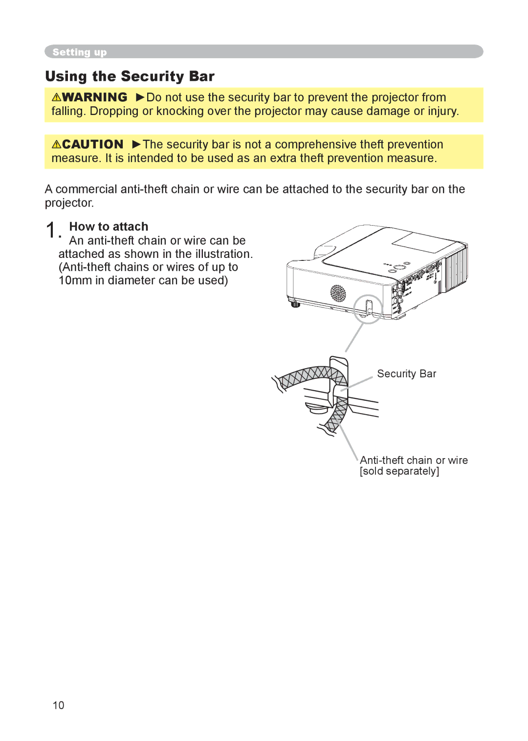 Hitachi CP-X255 user manual Using the Security Bar, How to attach 