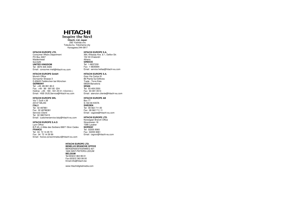 Hitachi CP-X255 user manual Greece 