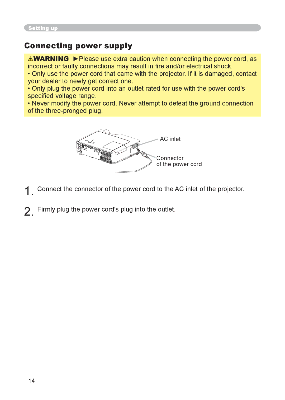 Hitachi CP-X255 user manual Connecting power supply 