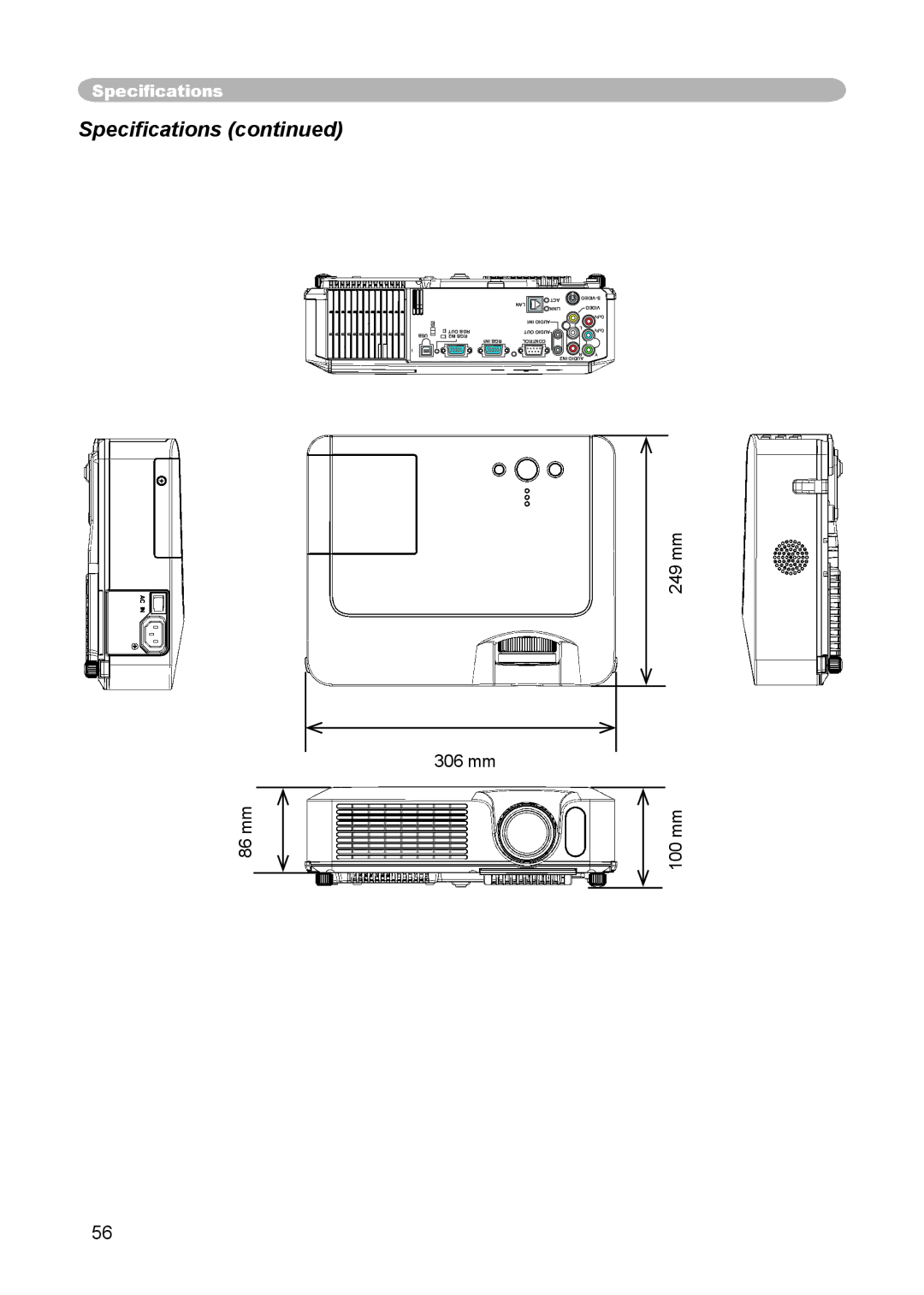 Hitachi CP-X255 user manual Speciﬁcations 