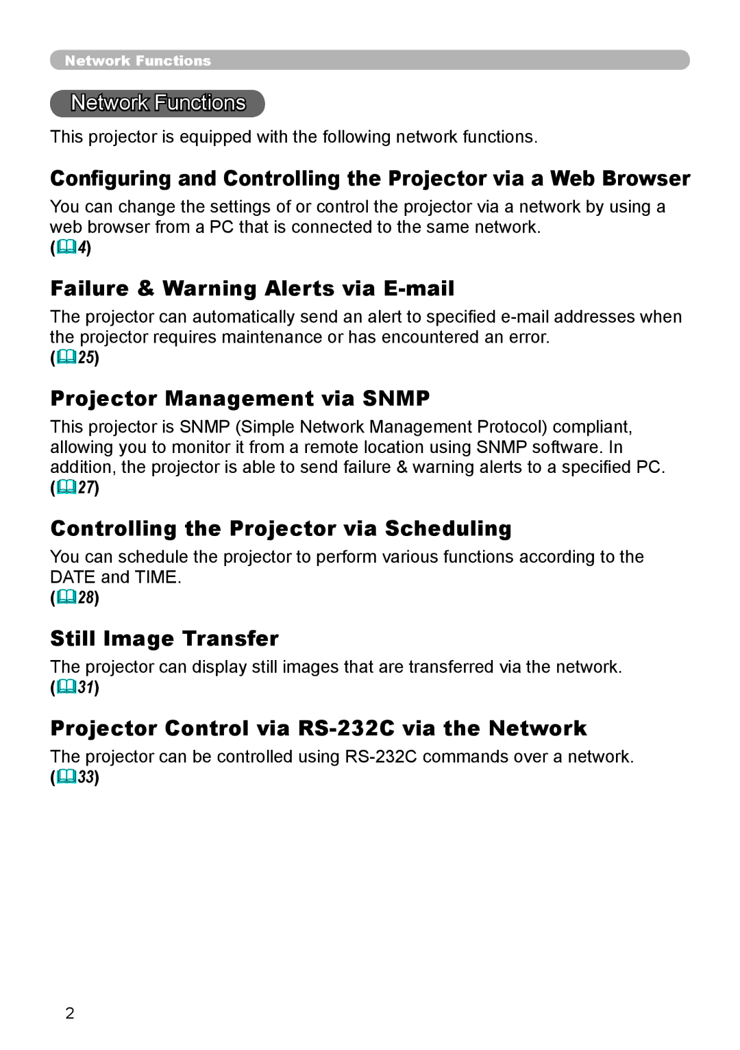 Hitachi CP-X255 user manual Failure & Warning Alerts via E-mail, Projector Management via Snmp, Still Image Transfer 