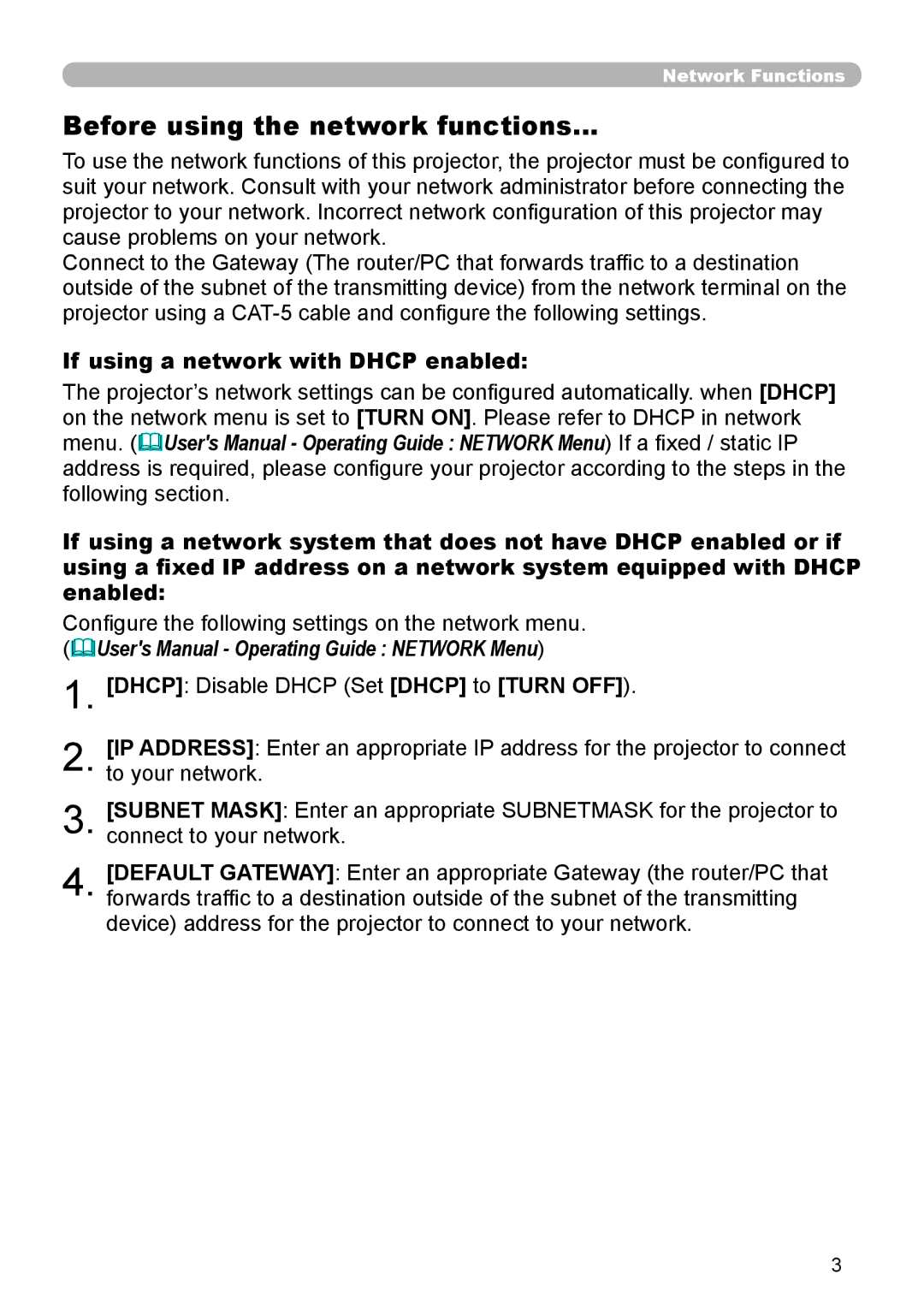 Hitachi CP-X255 user manual Before using the network functions… 