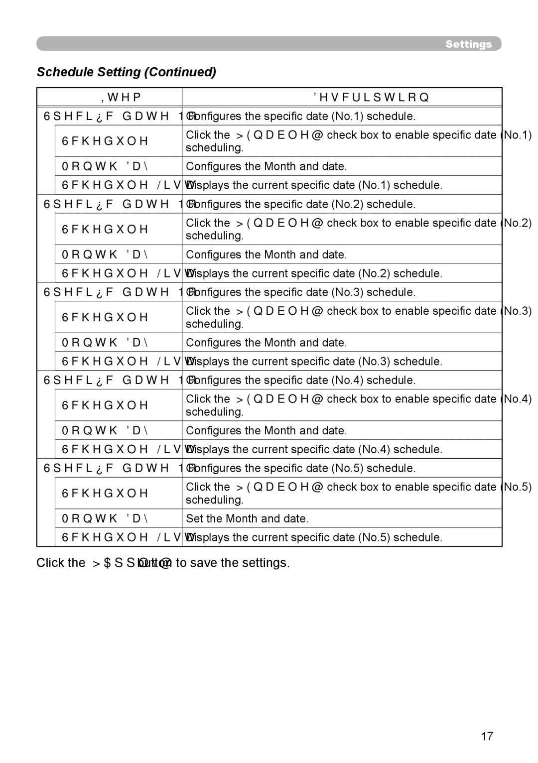 Hitachi CP-X255 user manual Schedule Setting 