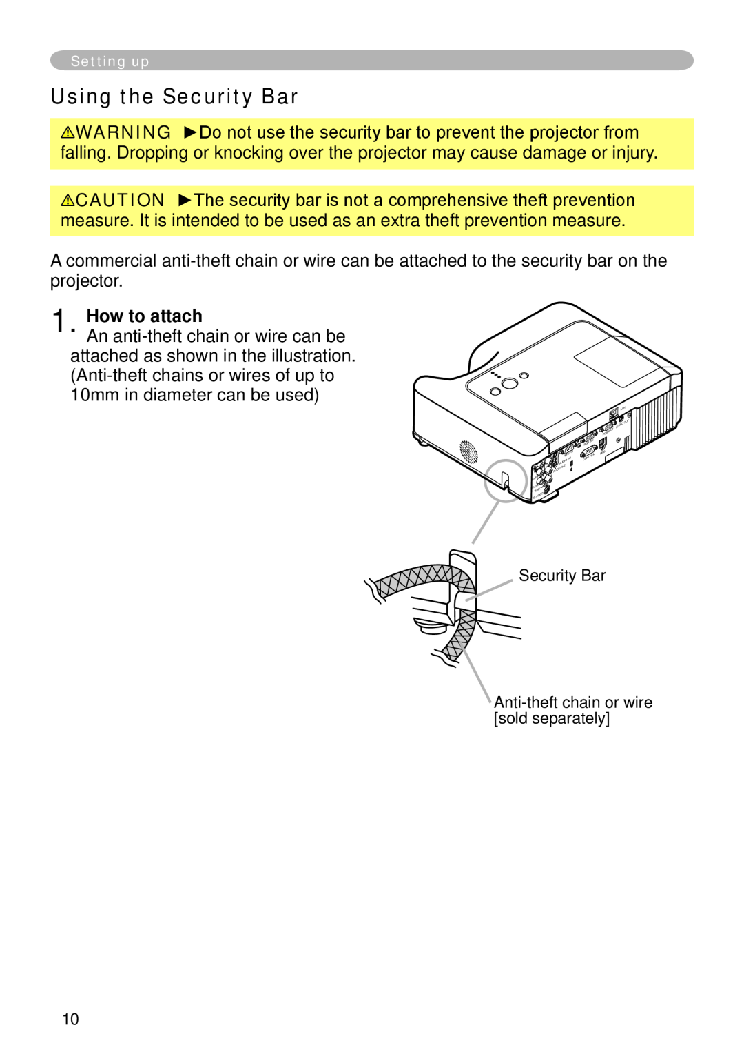 Hitachi CP-X265 user manual Using the Security Bar, How to attach 
