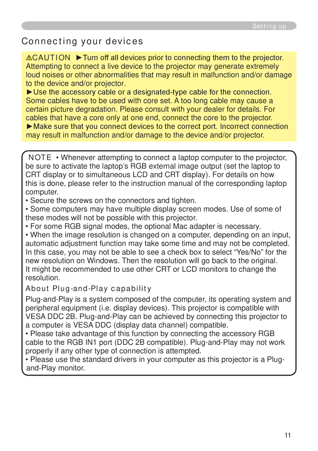 Hitachi CP-X265 user manual Connecting your devices, About Plug-and-Play capability 