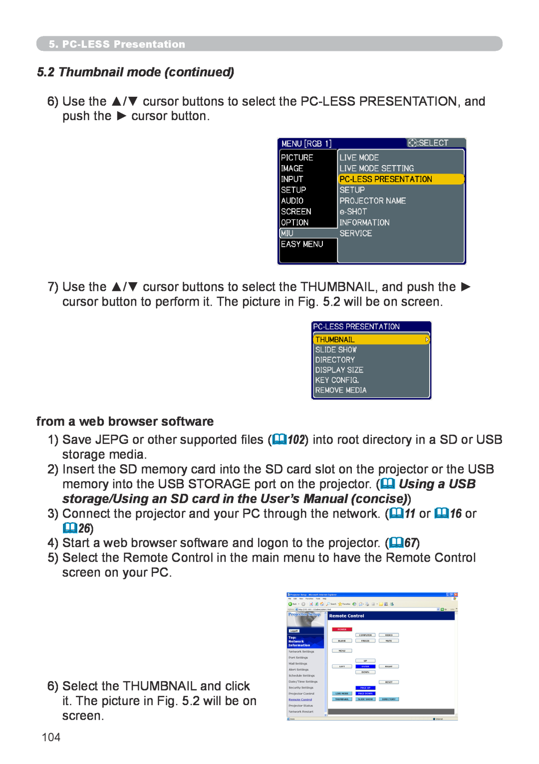 Hitachi CP-X267 user manual 5.2Thumbnail mode continued, from a web browser software 