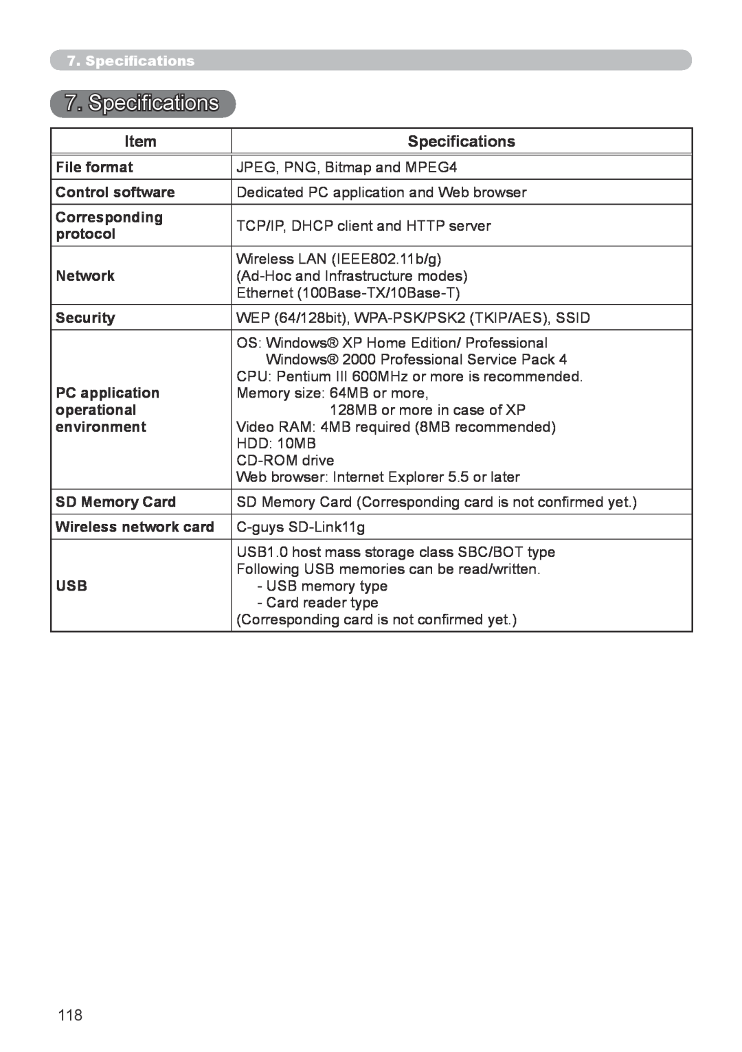 Hitachi CP-X267 user manual Specifications, Item 