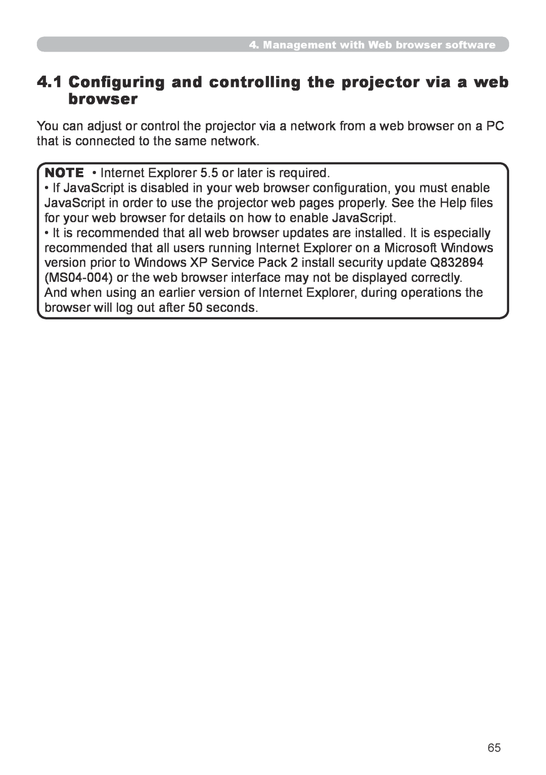 Hitachi CP-X267 user manual NOTE • Internet Explorer 5.5 or later is required 