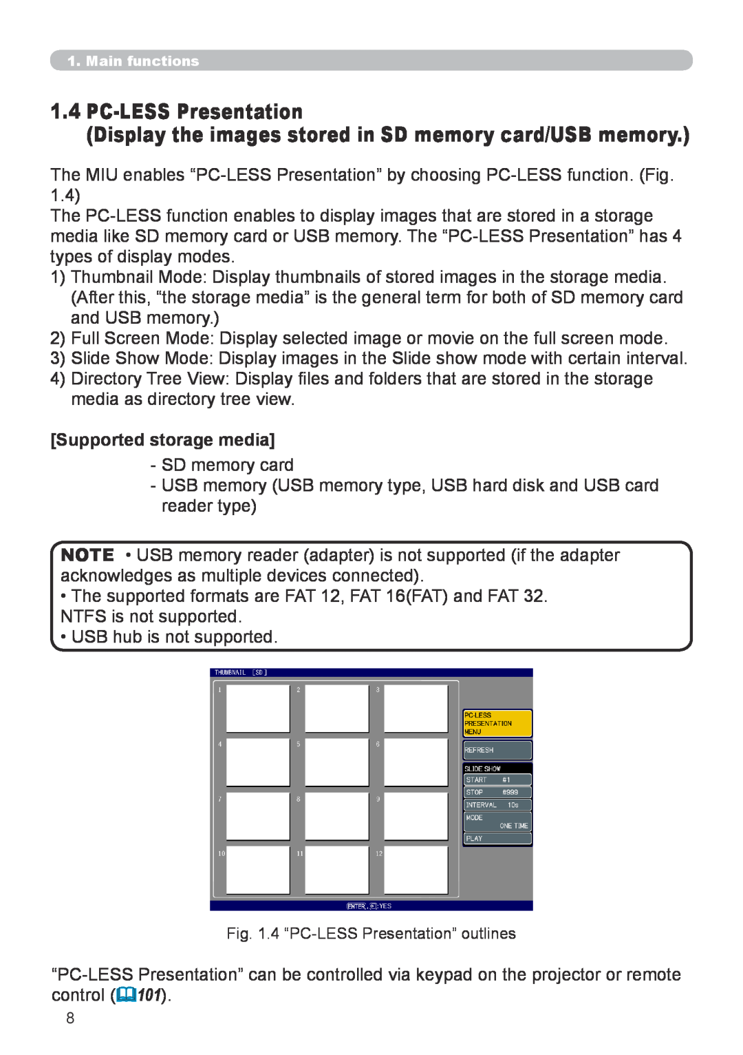 Hitachi CP-X267 user manual PC-LESSPresentation, Supported storage media 