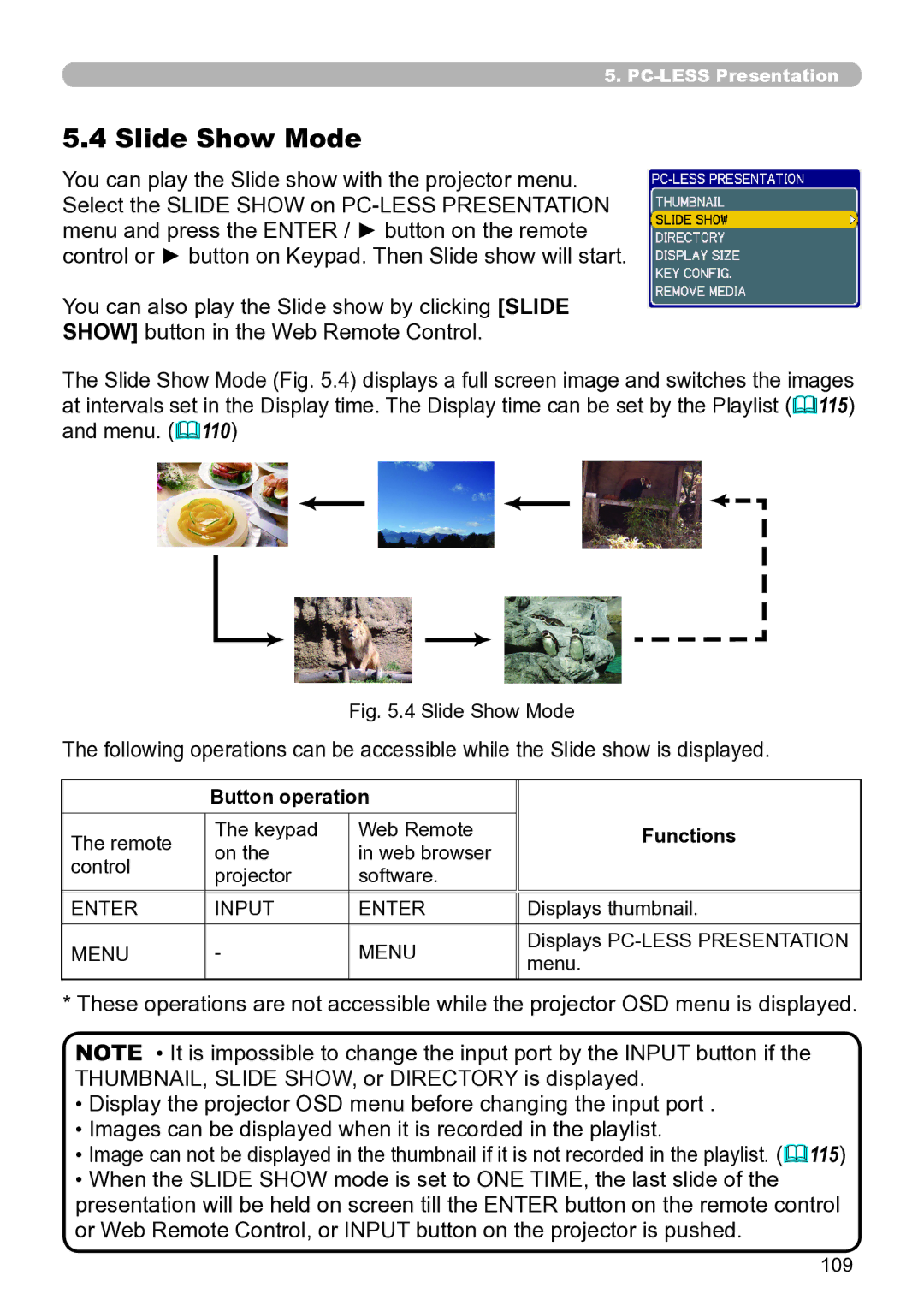 Hitachi CP-X267 user manual Slide Show Mode, Button operation 