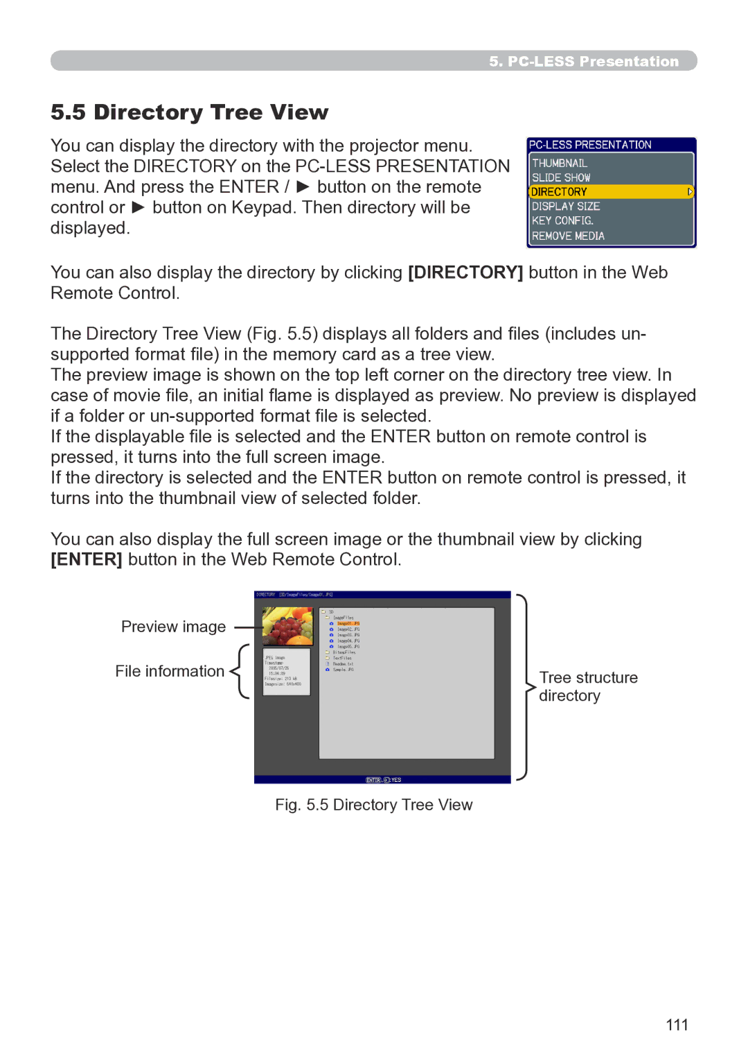 Hitachi CP-X267 user manual Directory Tree View 111 