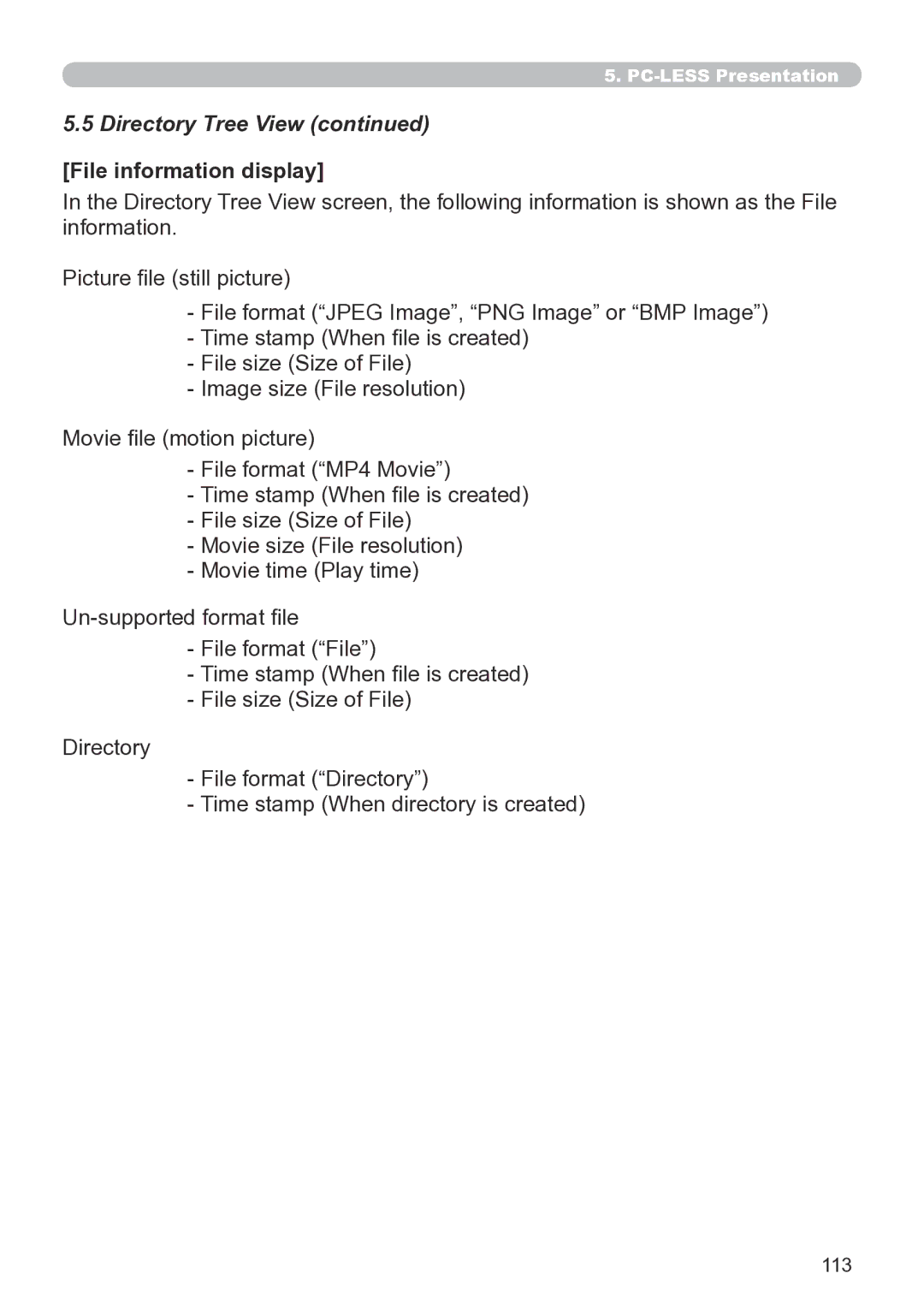 Hitachi CP-X267 user manual File information display 