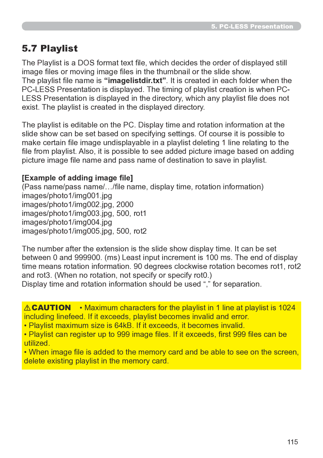 Hitachi CP-X267 user manual Playlist, Example of adding image file 