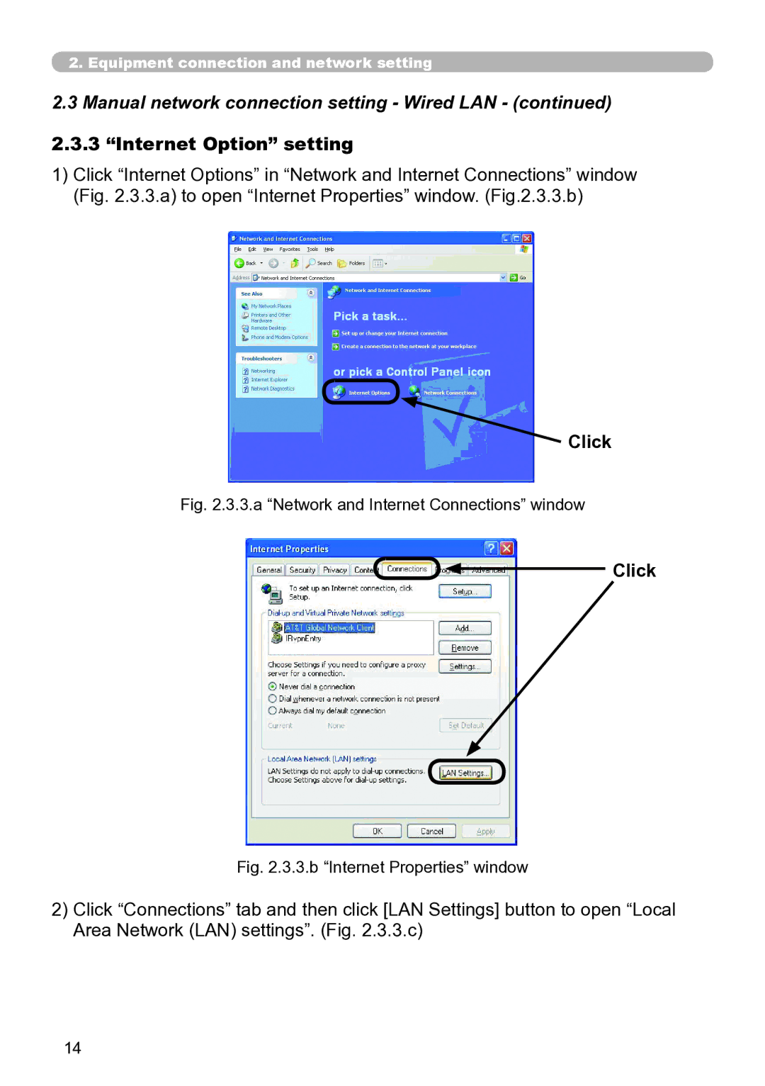 Hitachi CP-X267 user manual Internet Option setting, Click 